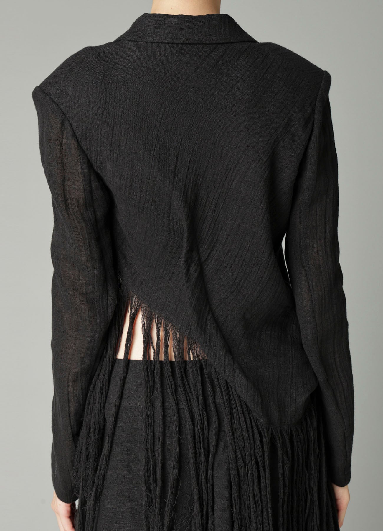 CRINKLE Li GAUZE HEM LINE FRINGE POINT ASM JACKET