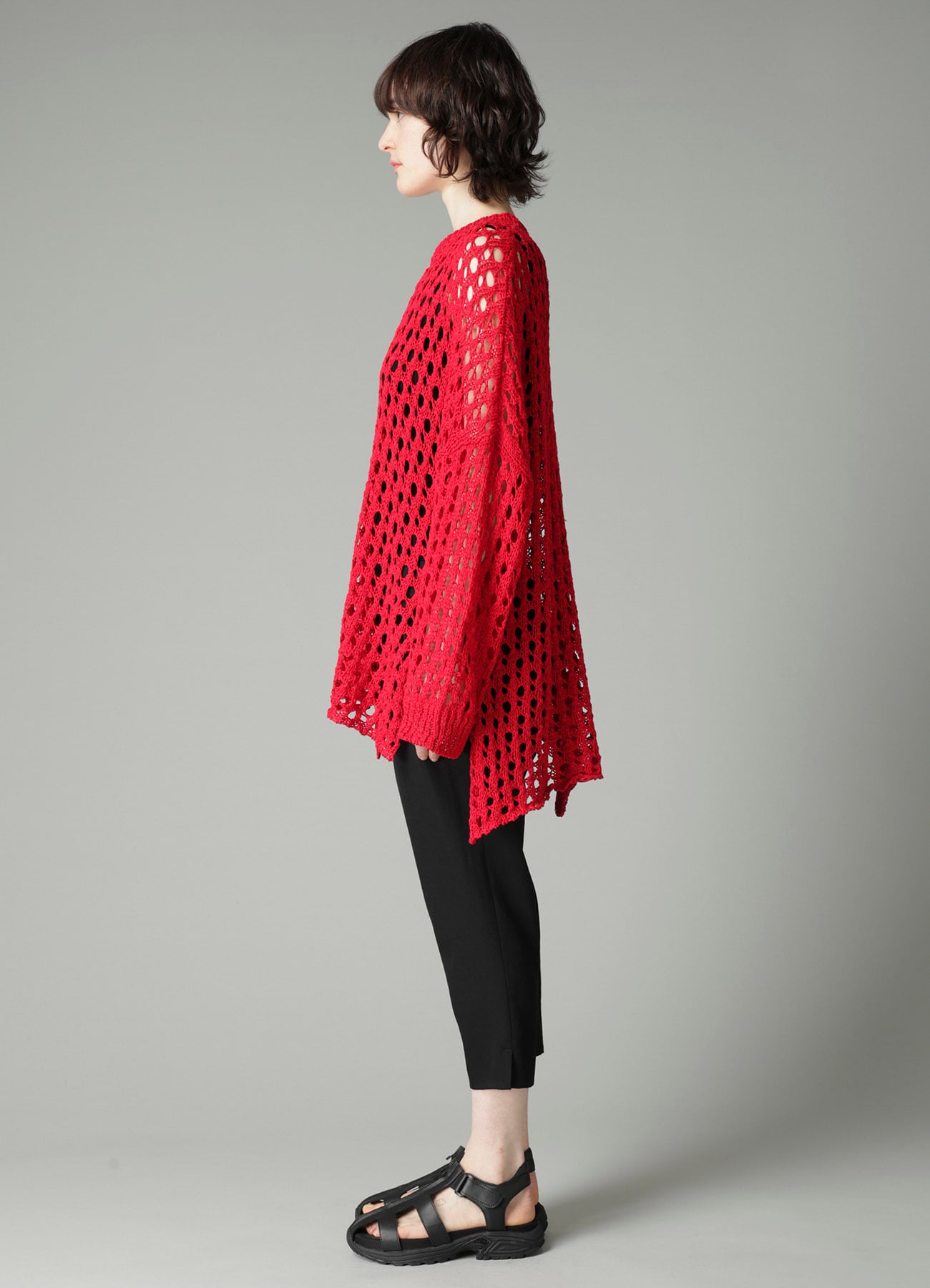 OPENWORK KNIT ROUND NECK PULLOVER