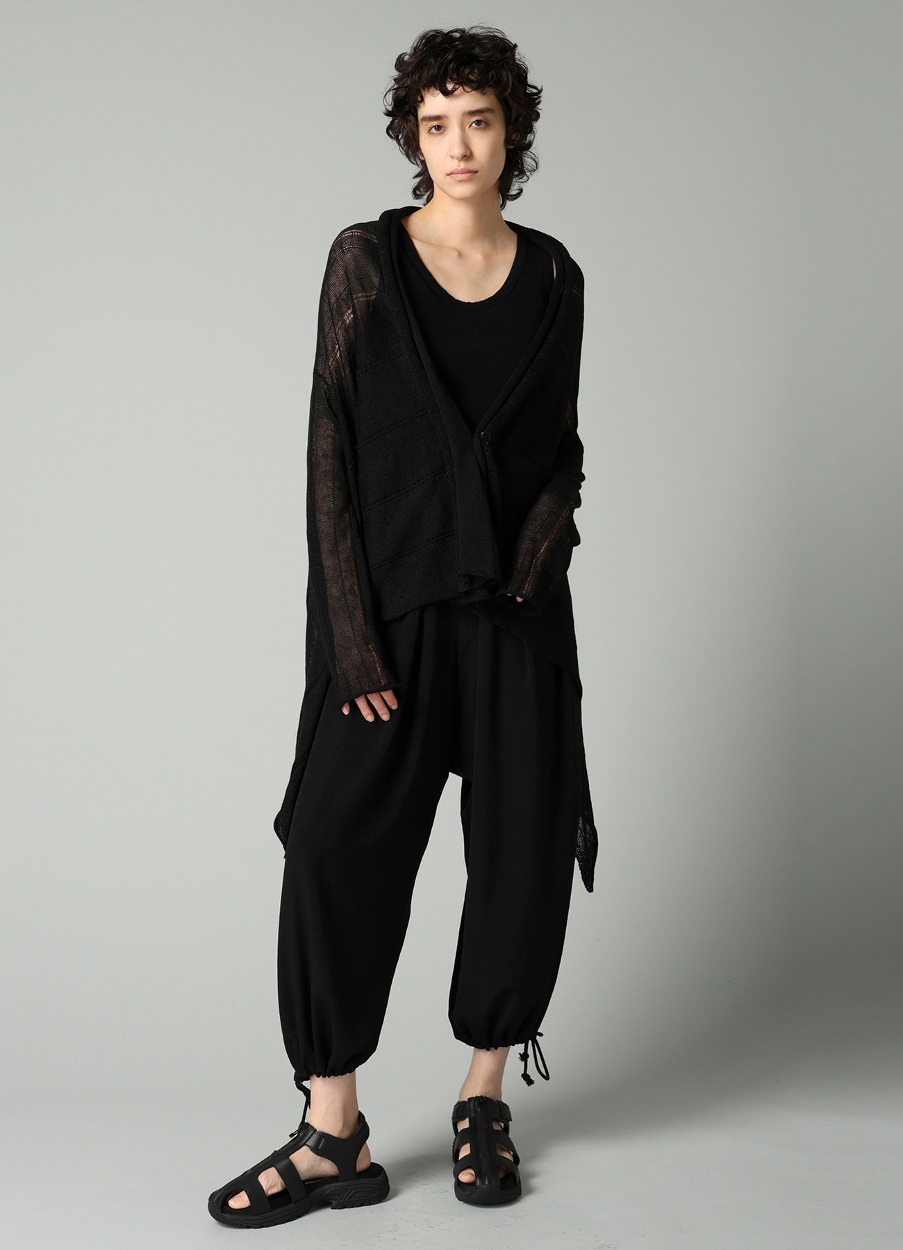 STRIPE PATTERN DRAPED CARDIGAN