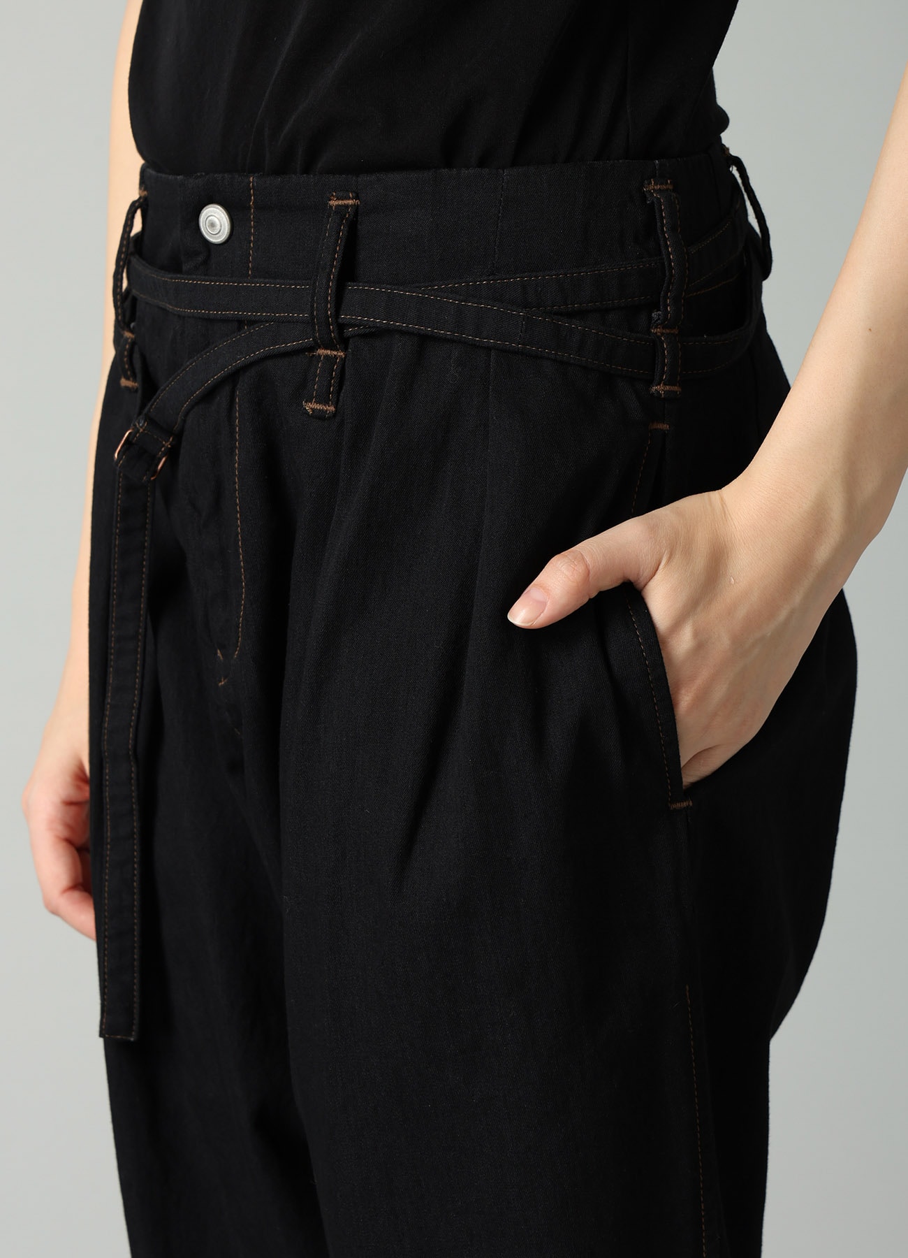 8OZ BIO DENIM SLIM BELTED POINT PANTS