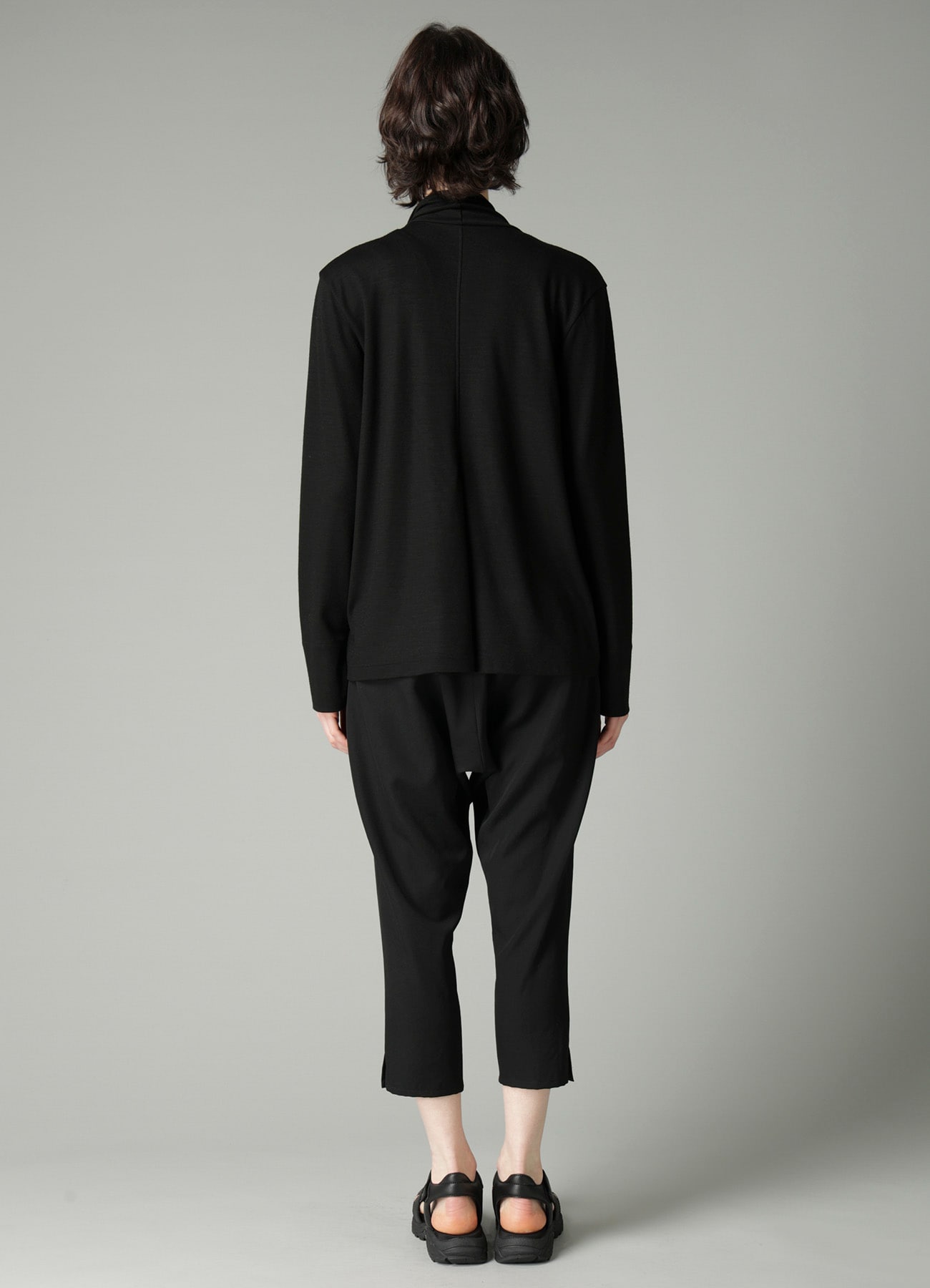 WOOL INTERLOCK DRAPED GATHER CARDIGAN