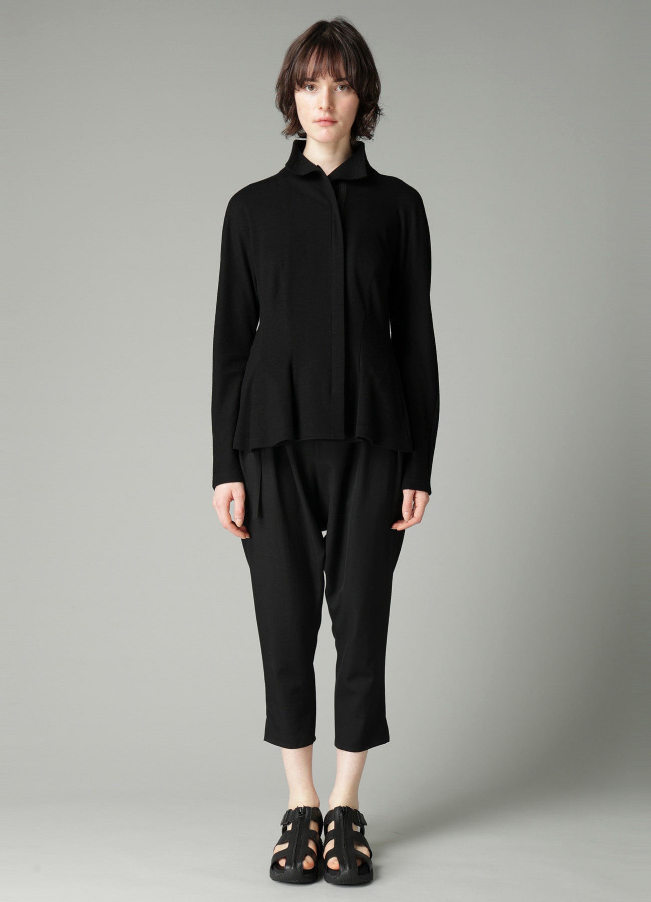 WOOL INTERLOCK WAIST DARTS ZIP CARDIGAN