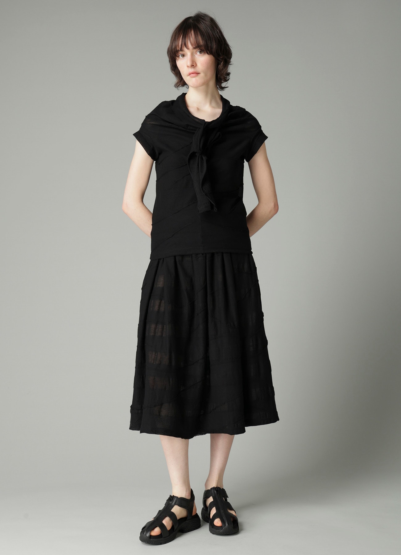 TUCK JACQUARD DRAPED PULL OVER