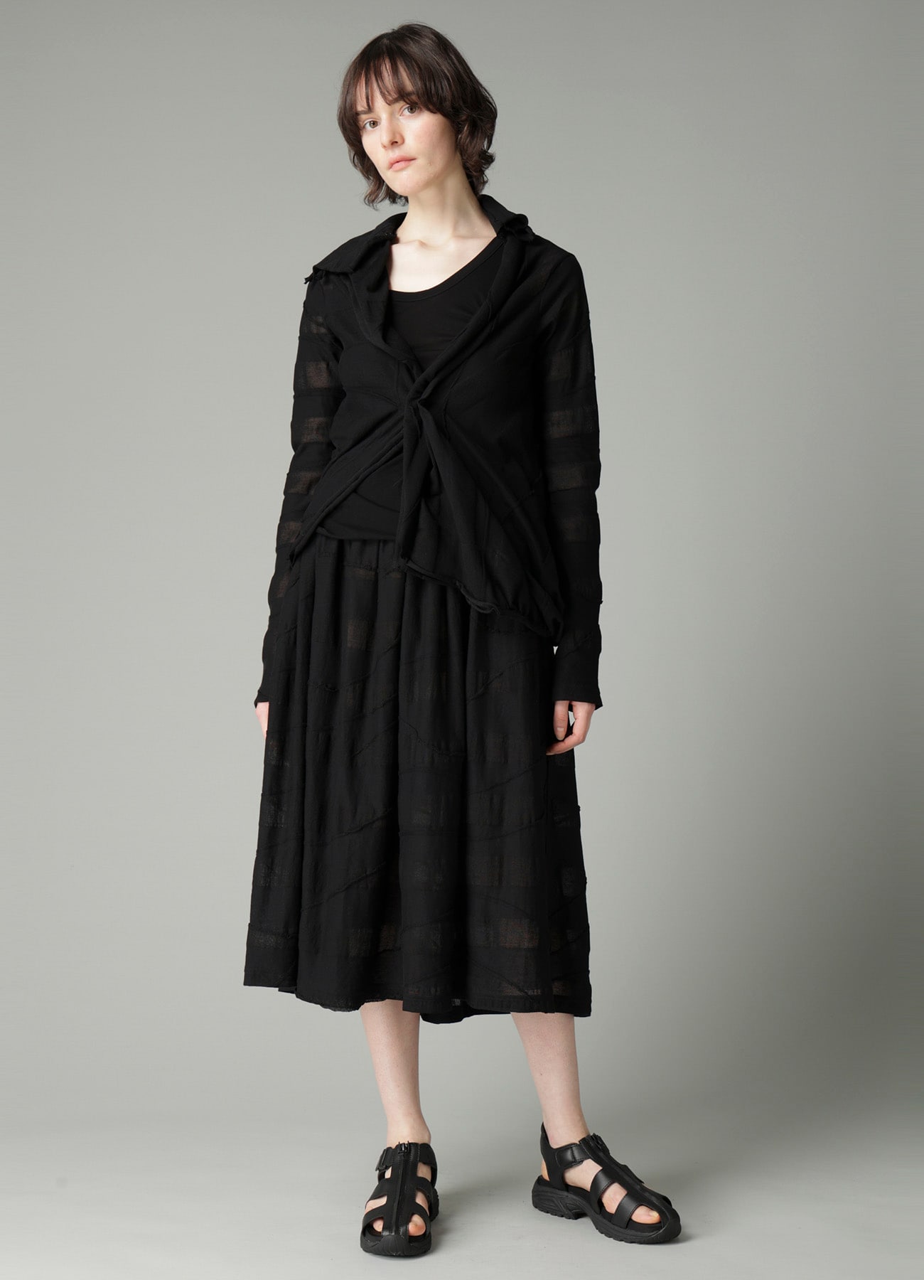 TUCK JACQUARD GATHER DETAIL SKIRT