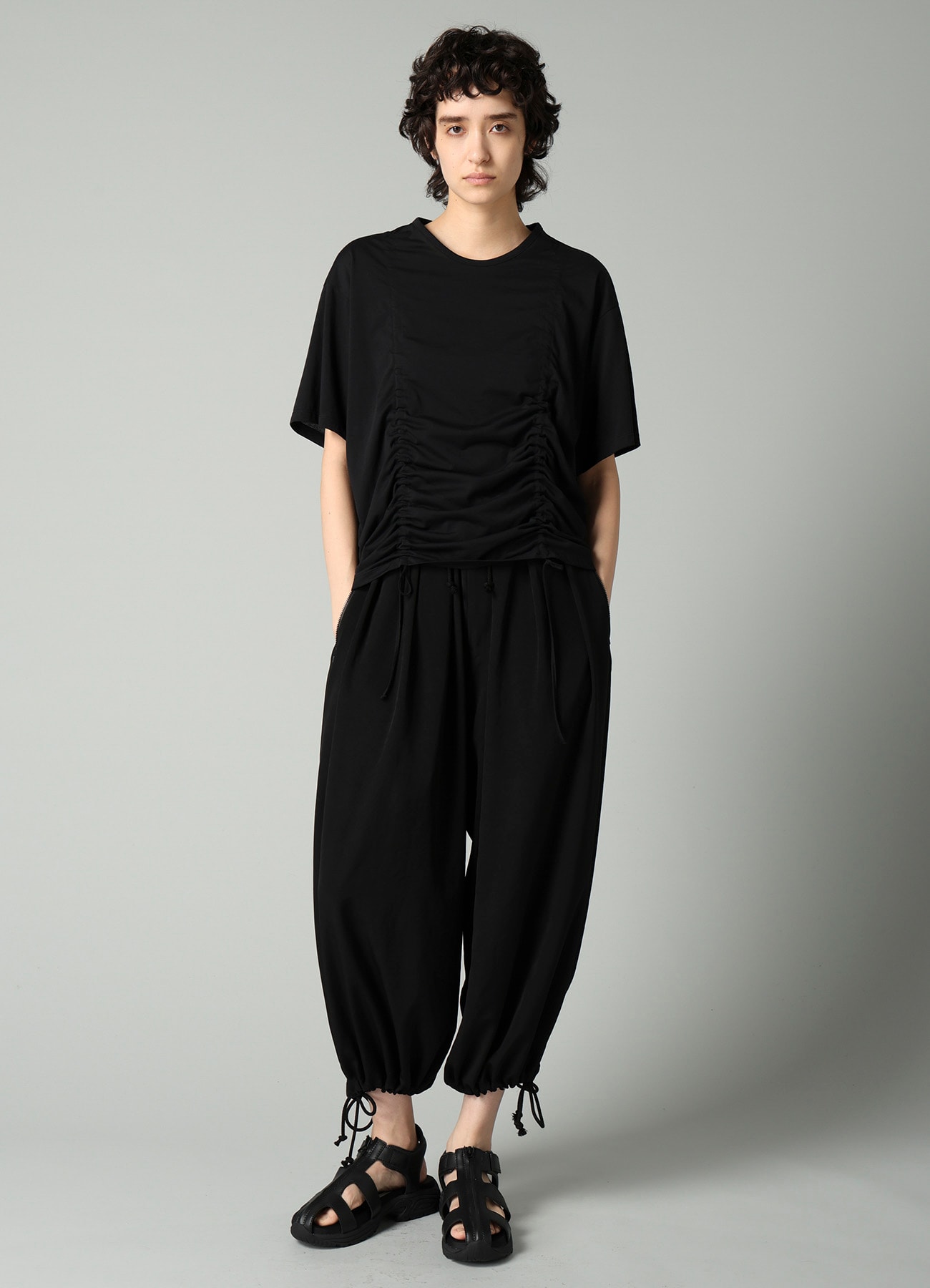 SINGLE JERSEY GATHER DETAIL SHORT SLV T