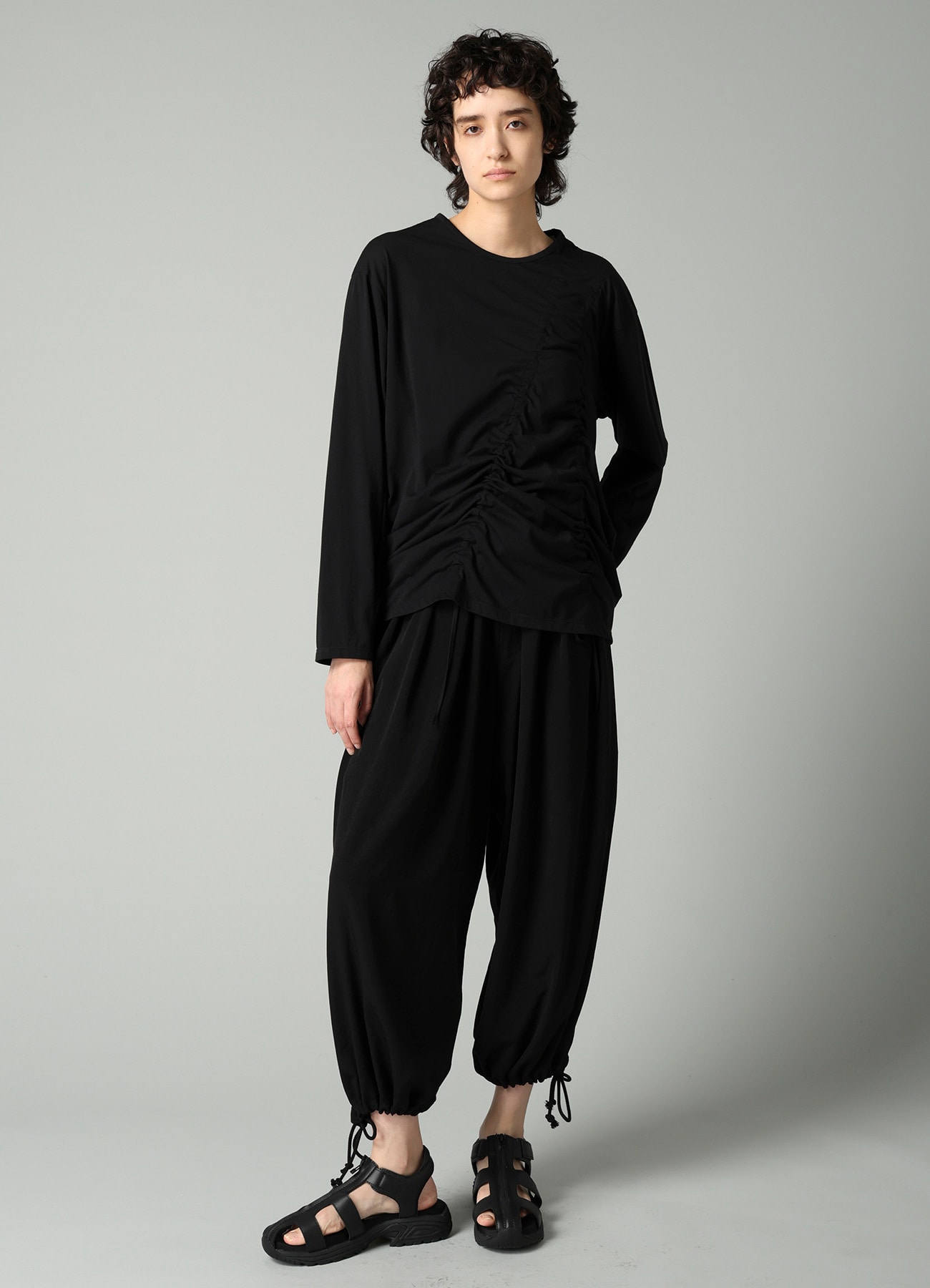 SINGLE JERSEY GATHER DETAIL LONG SLV T