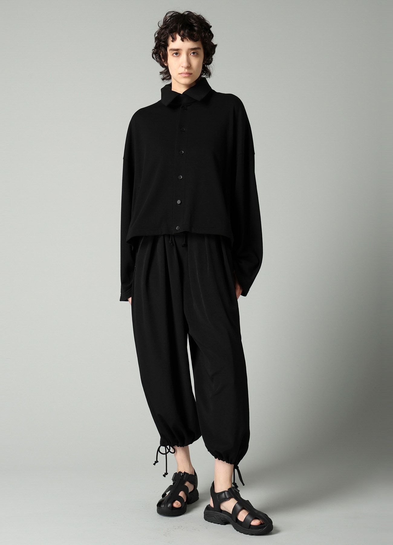 HIGH TWISTED FRENCH TERRY STAND COLLAR CARDIGAN