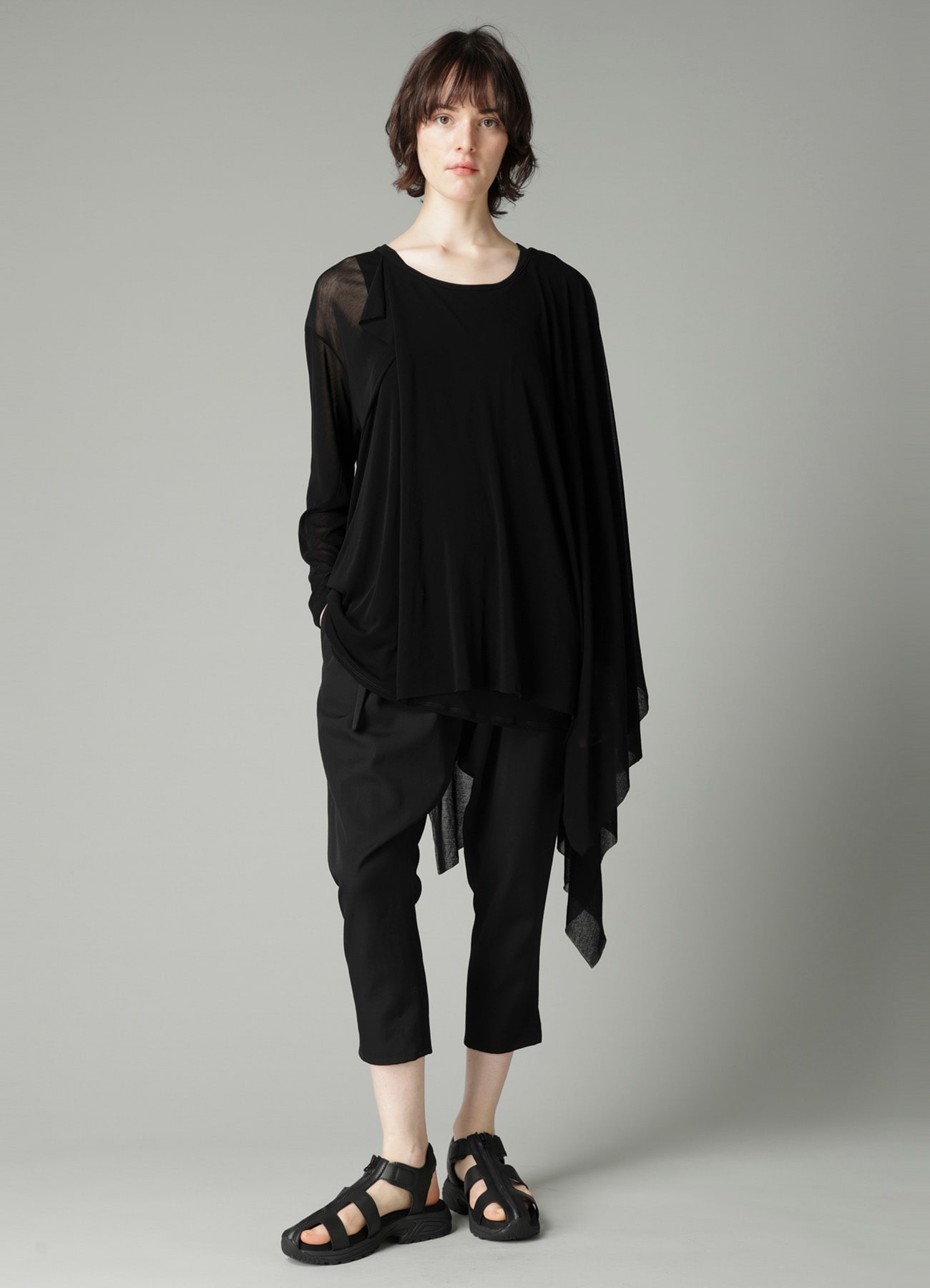 HIGH TWISTED SHEER JERSEY MULTI-WAY LONG SLV T