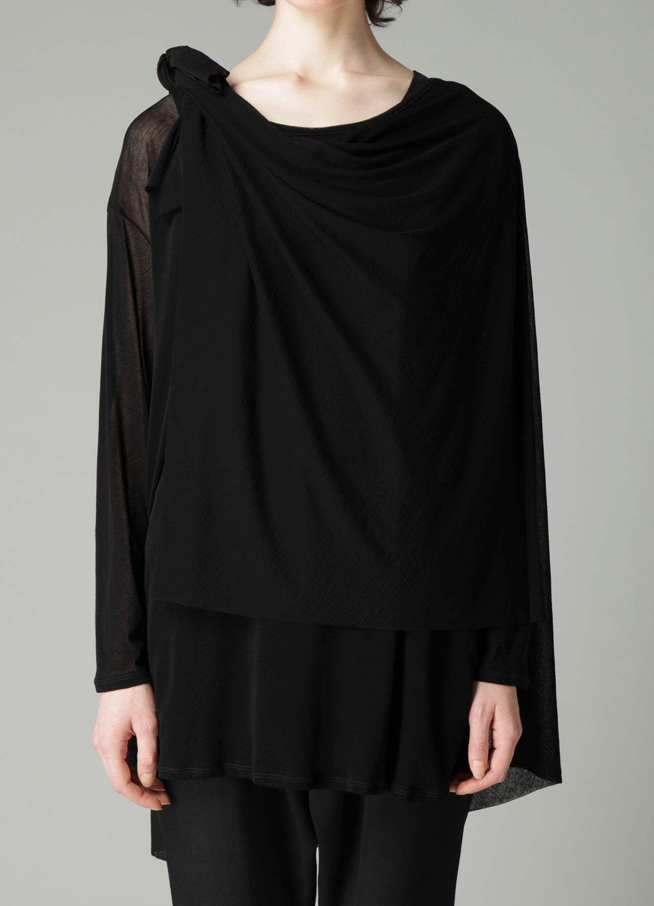 HIGH TWISTED SHEER JERSEY MULTI-WAY LONG SLV T