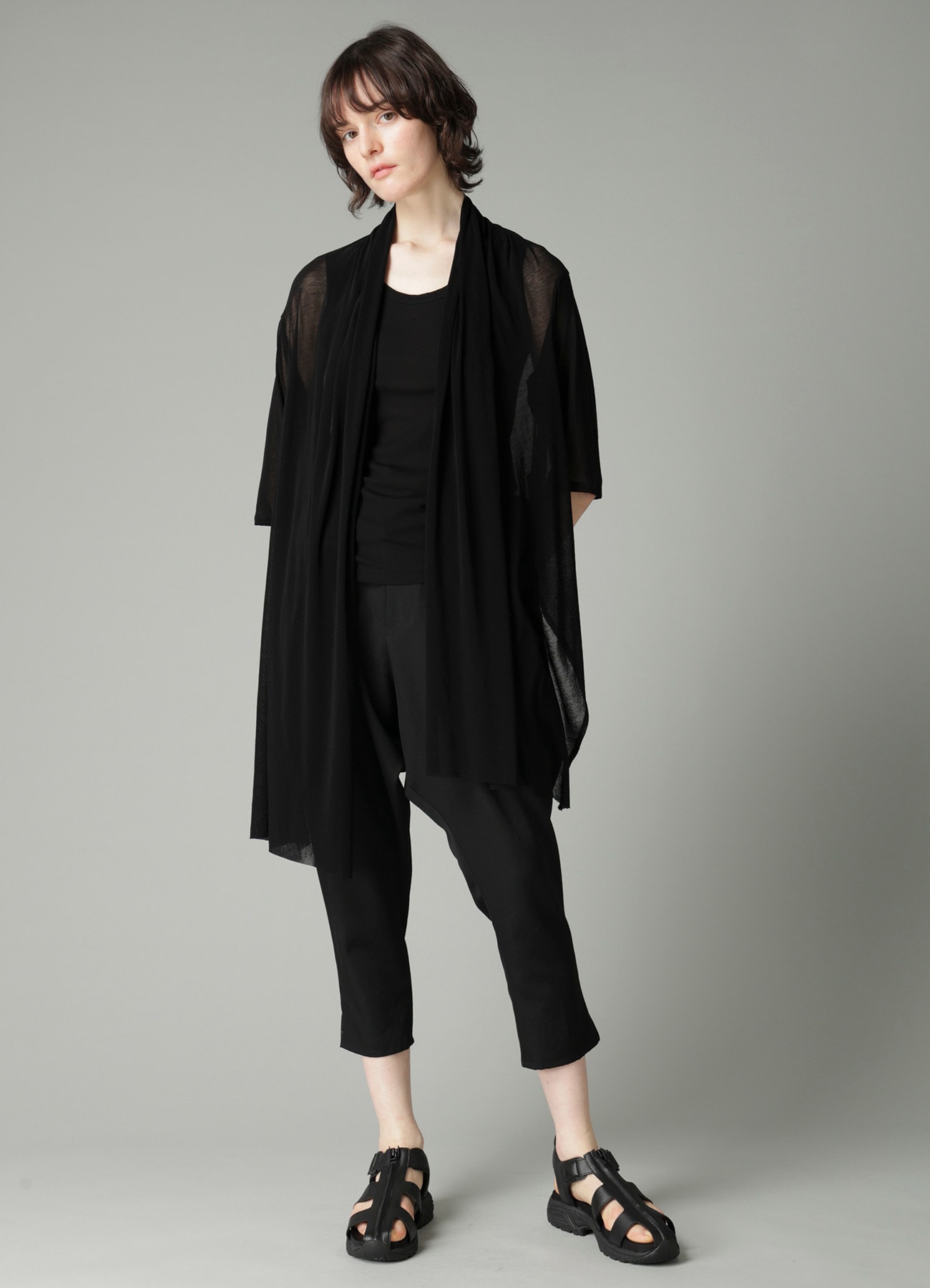 HIGH TWISTED SHEER JERSEY 3/4 SLEEEVE CARDIGAN