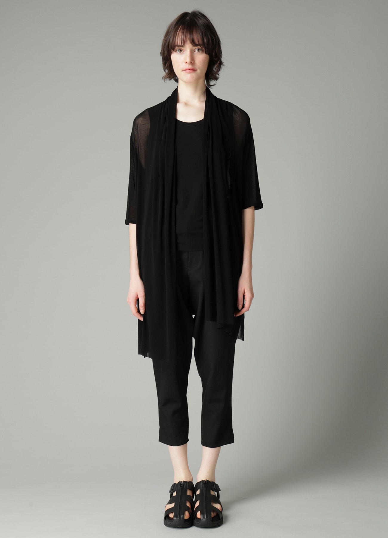 HIGH TWISTED SHEER JERSEY 3/4 SLEEEVE CARDIGAN