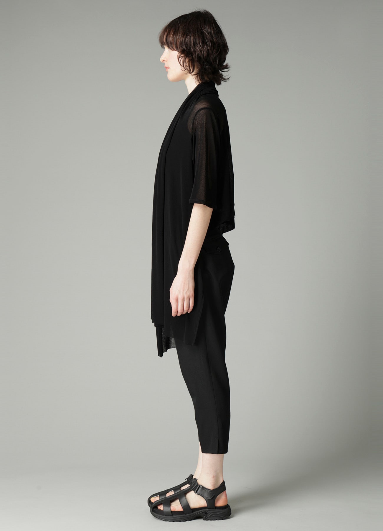 HIGH TWISTED SHEER JERSEY 3/4 SLEEEVE CARDIGAN