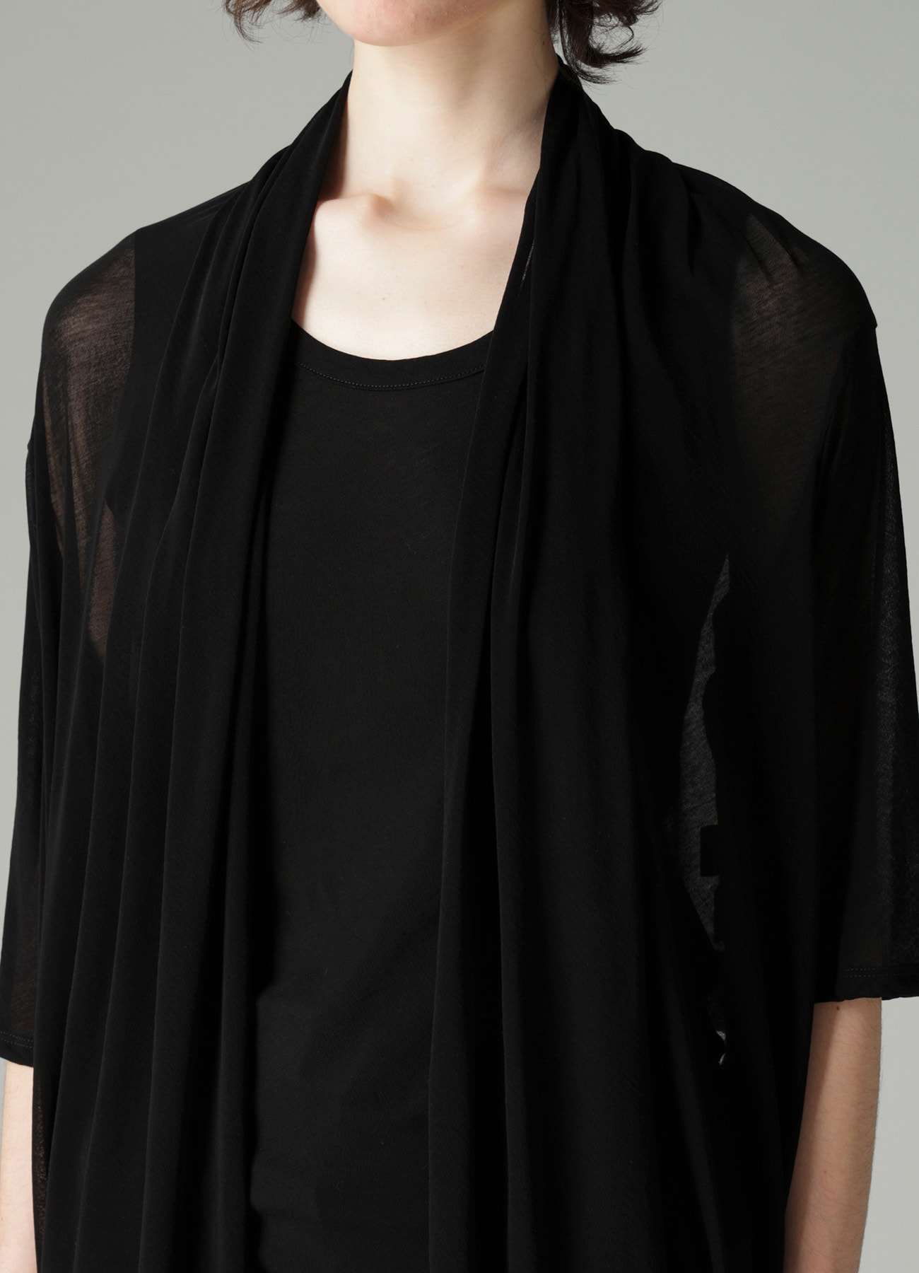 HIGH TWISTED SHEER JERSEY 3/4 SLEEEVE CARDIGAN