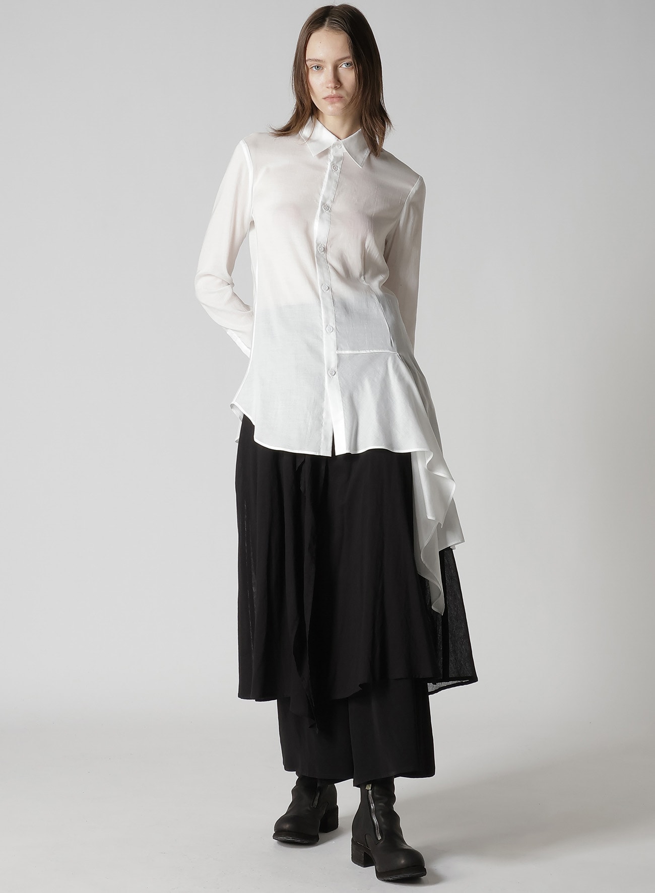 ゆか CELLULOSE LAWN L DRAPED BLOUSE(XS Off White): Yohji Yamamoto