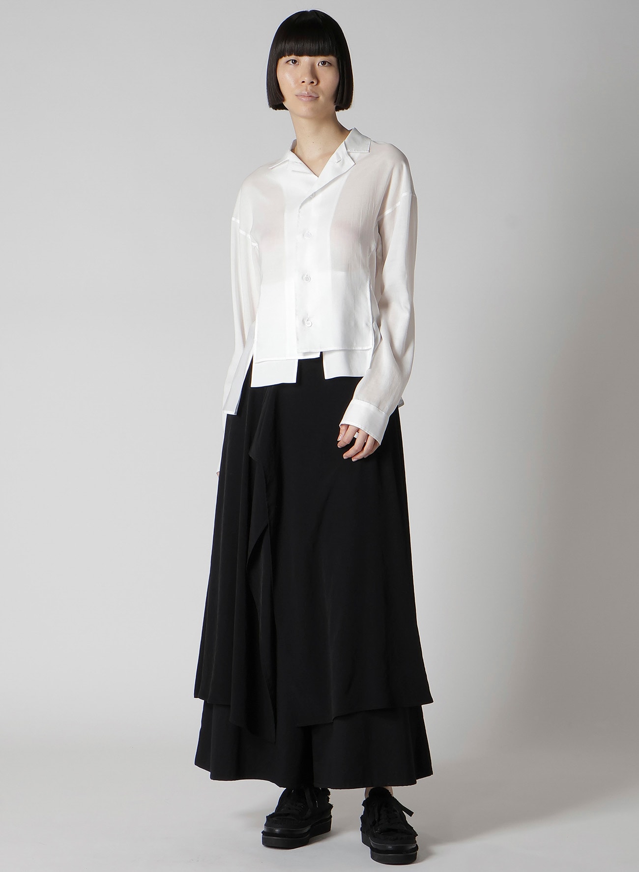 CELLULOSE LAWN PANELED SHORT BLOUSE