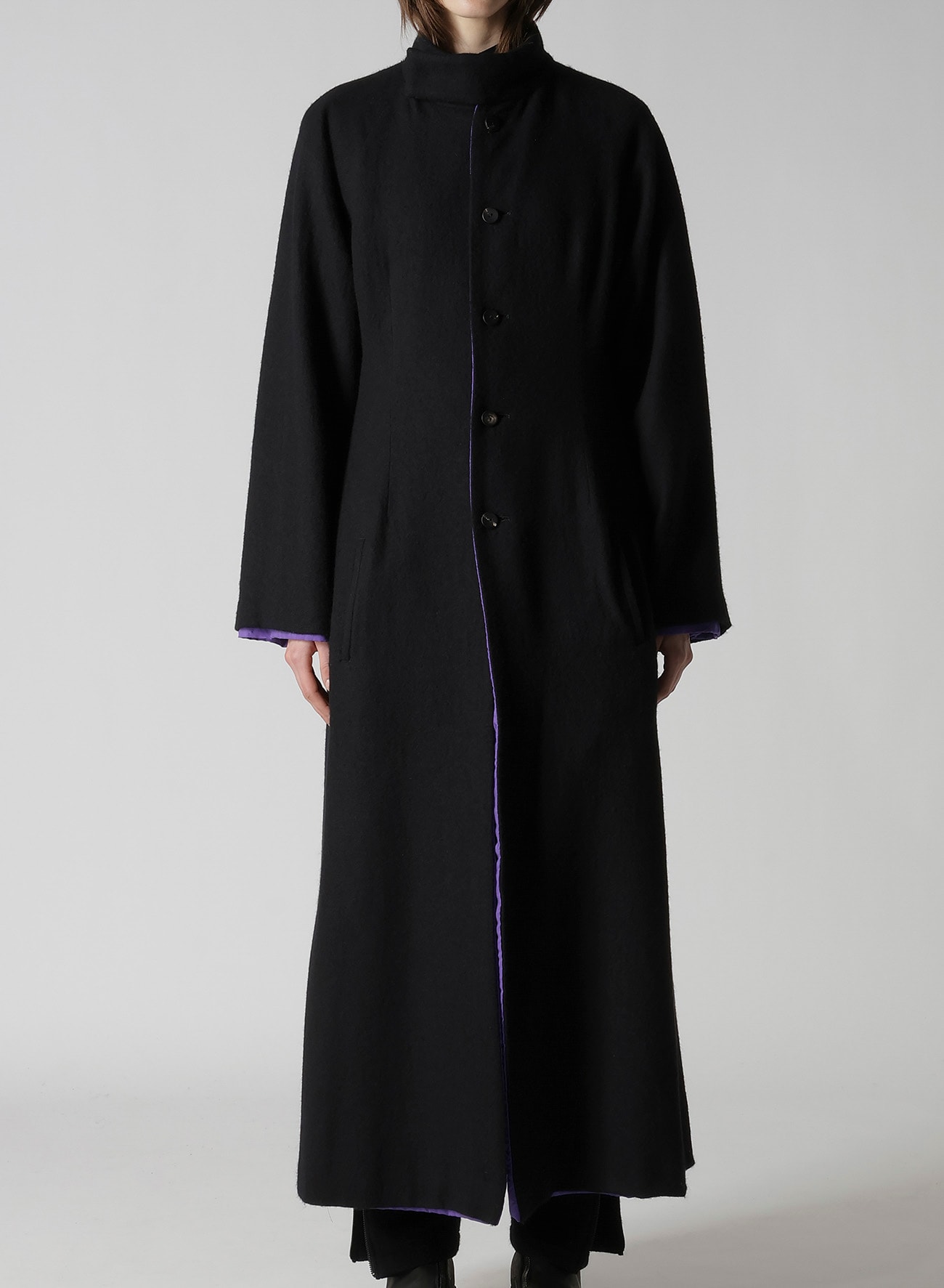OVERDYE WOOL VIERA REVERSIBLE STAND COLLAR COAT