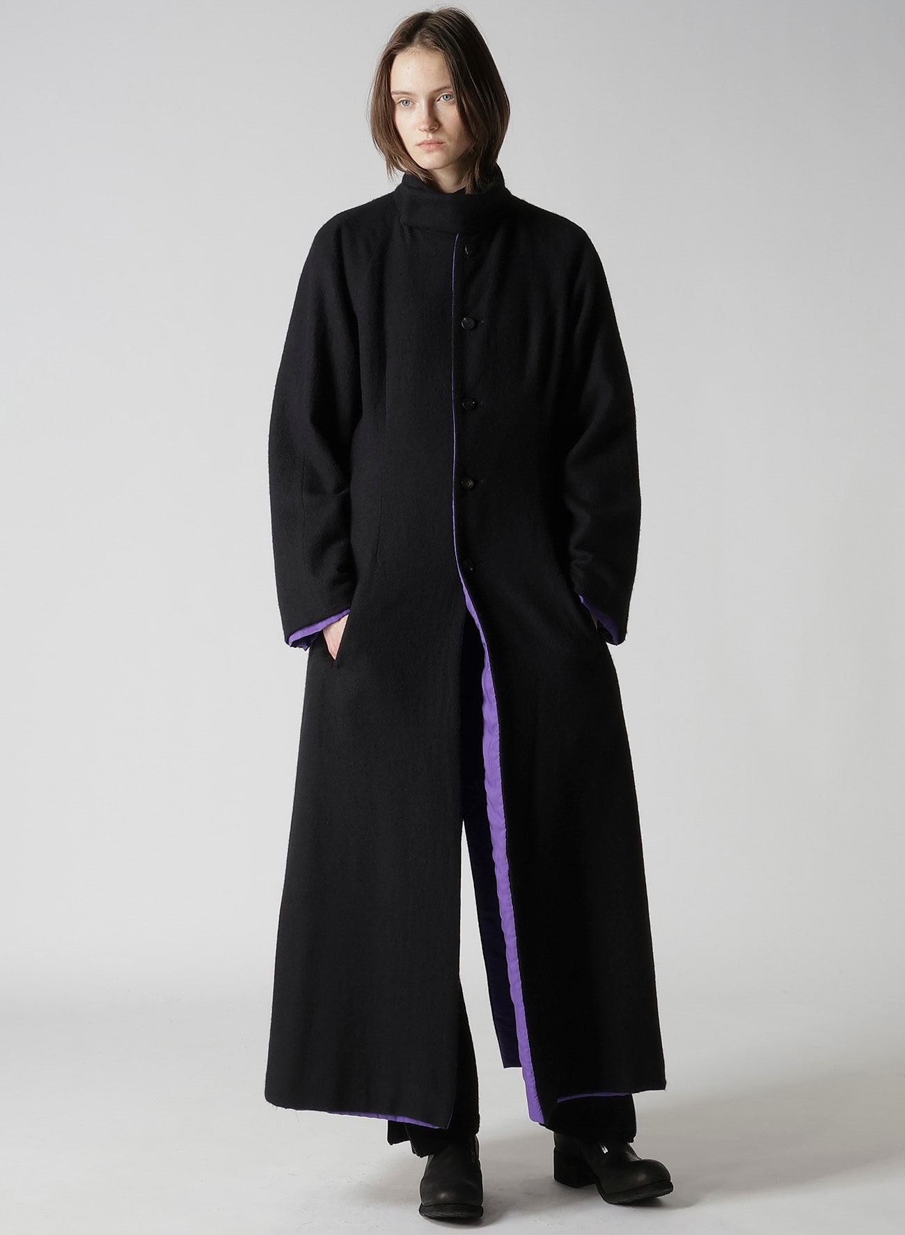 OVERDYE WOOL VIERA REVERSIBLE STAND COLLAR COAT