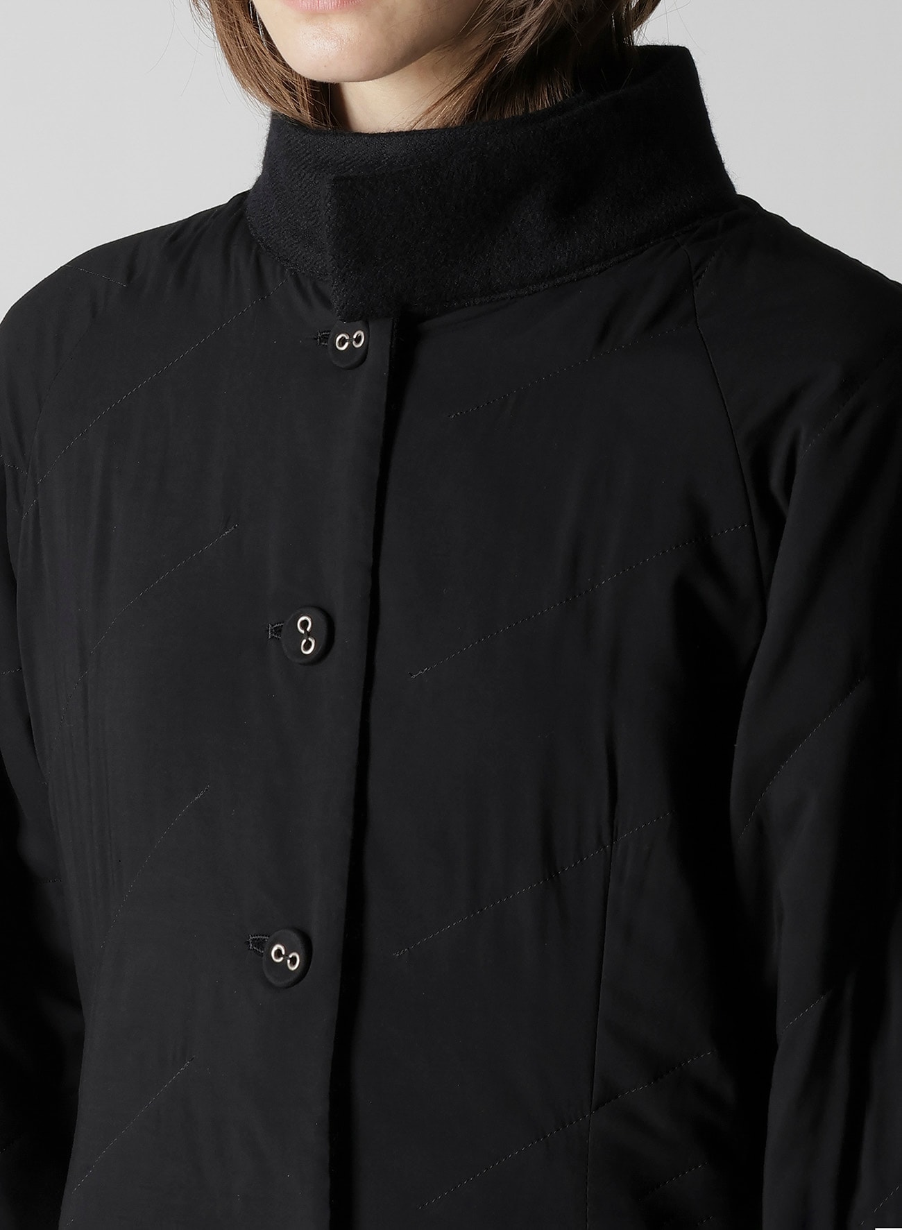 WOOL VIYELLA REVERSIBLE STAND COLLAR COAT