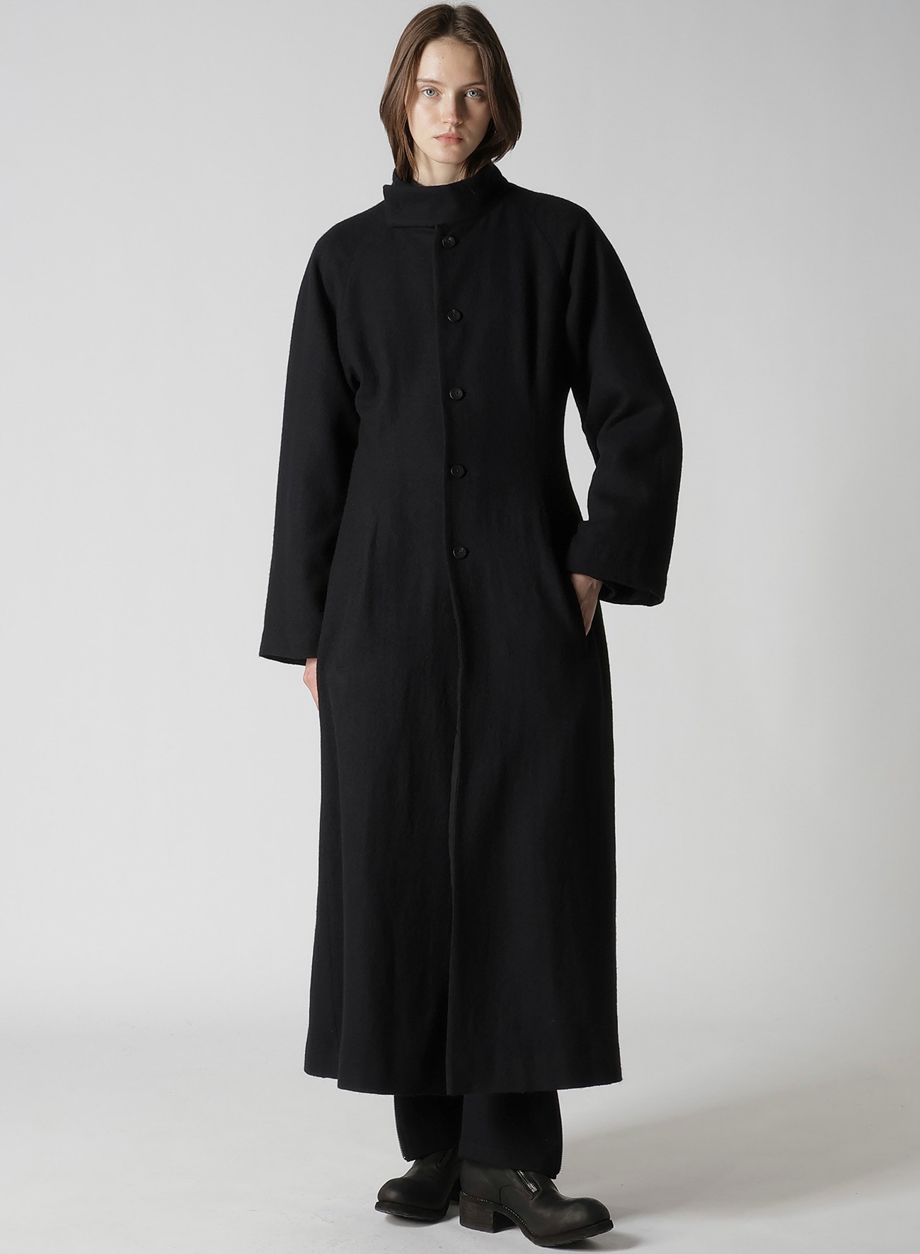 WOOL VIYELLA REVERSIBLE STAND COLLAR COAT