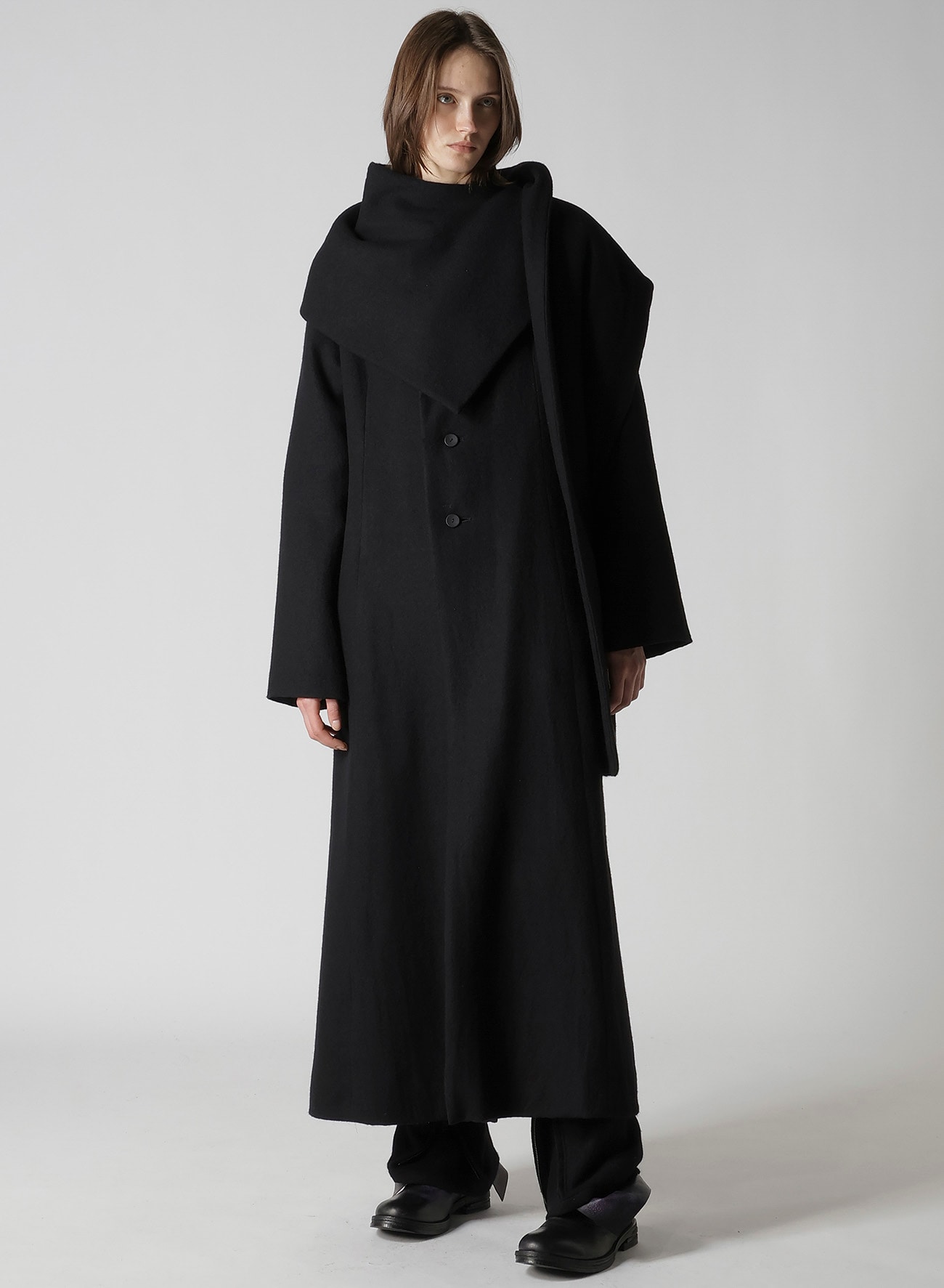 WOOL VIYELLA REVERSIBLE STOLE D COAT(XS Black): Yohji