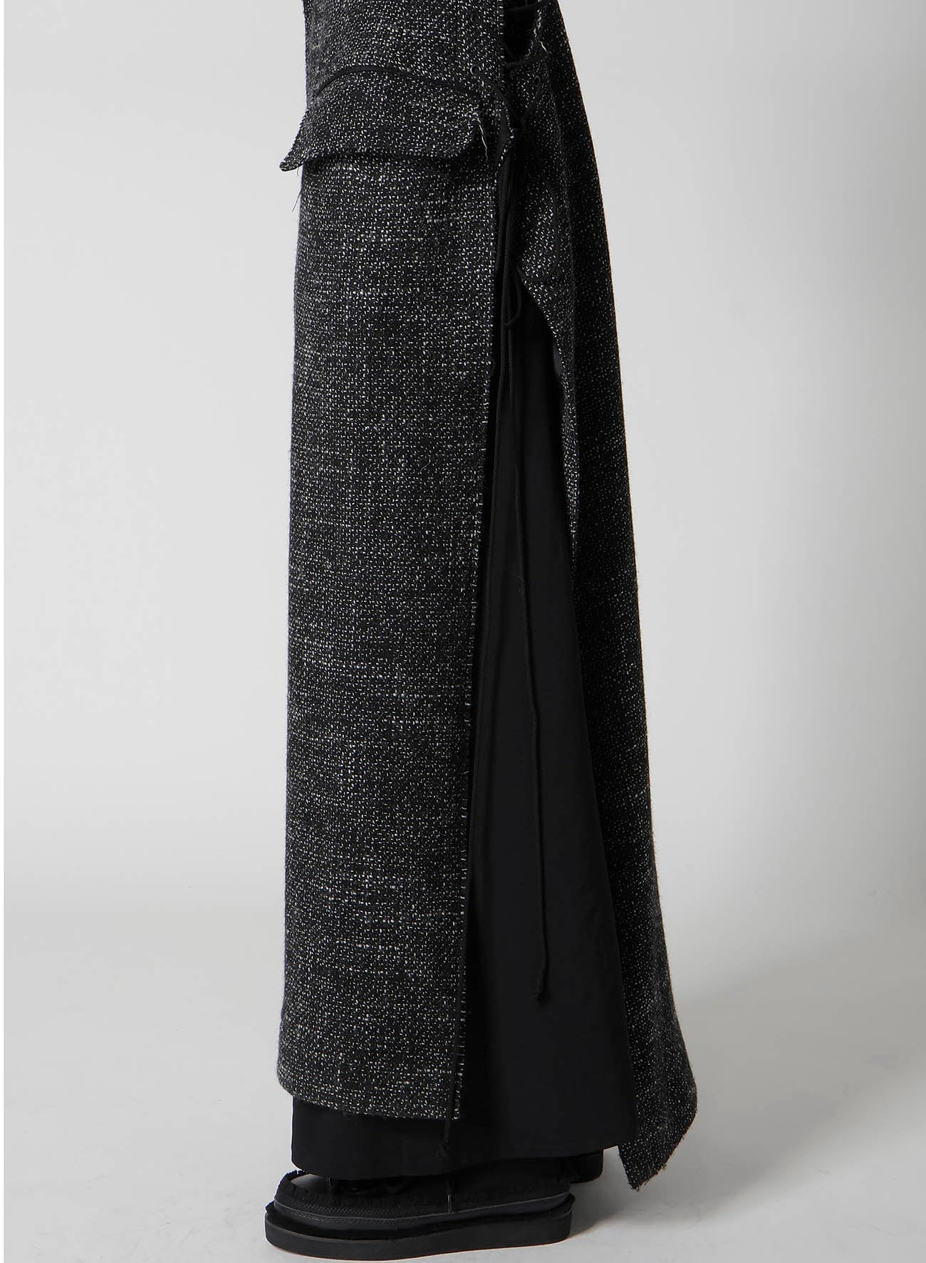 HANDMADE TWEED BACK LACE UP LONG COAT