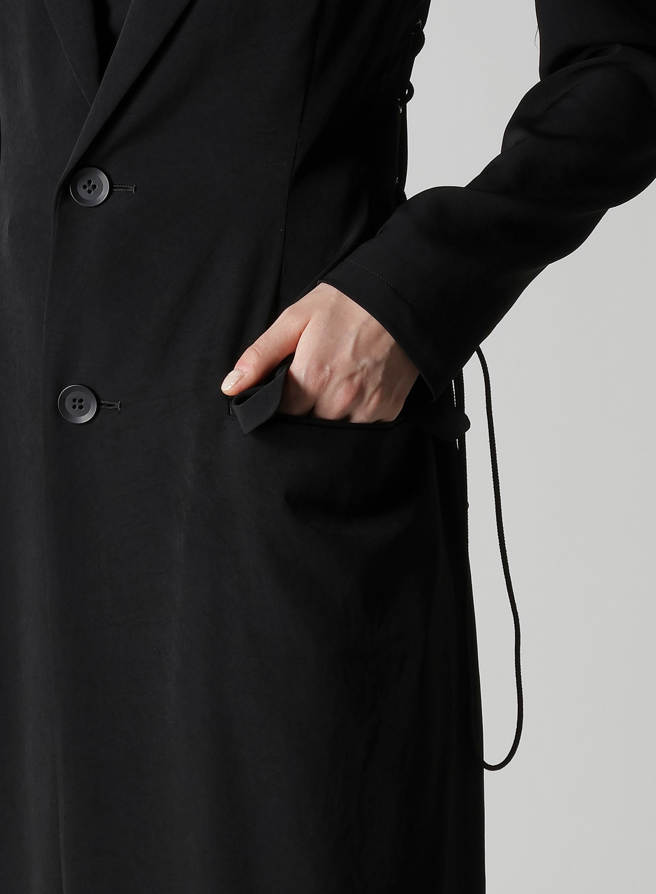TA/PE CREPE DE CHINE BACK LACE UP LONG COAT