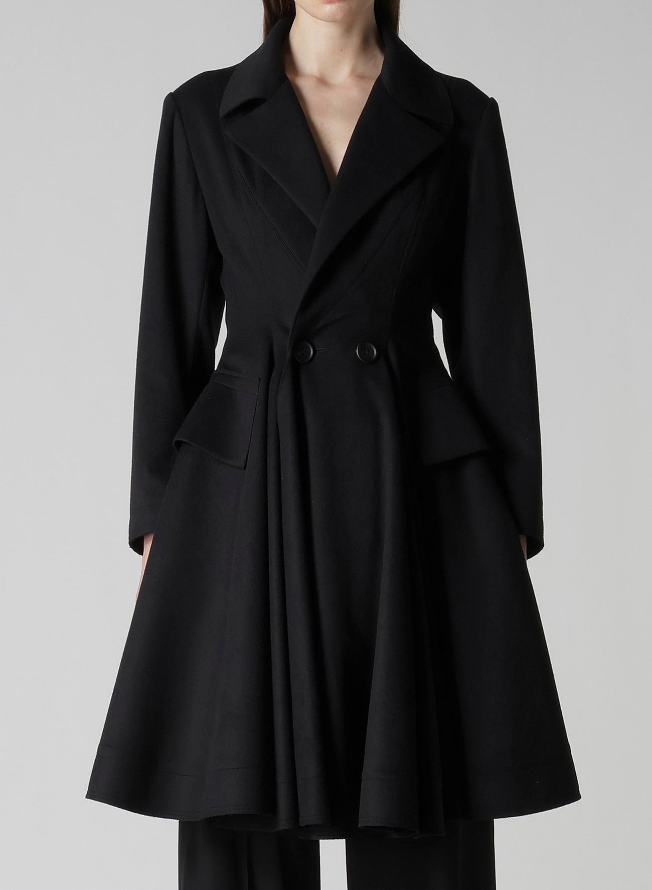 W/Ca BEAVER CLOTH PANELED FLARE COAT