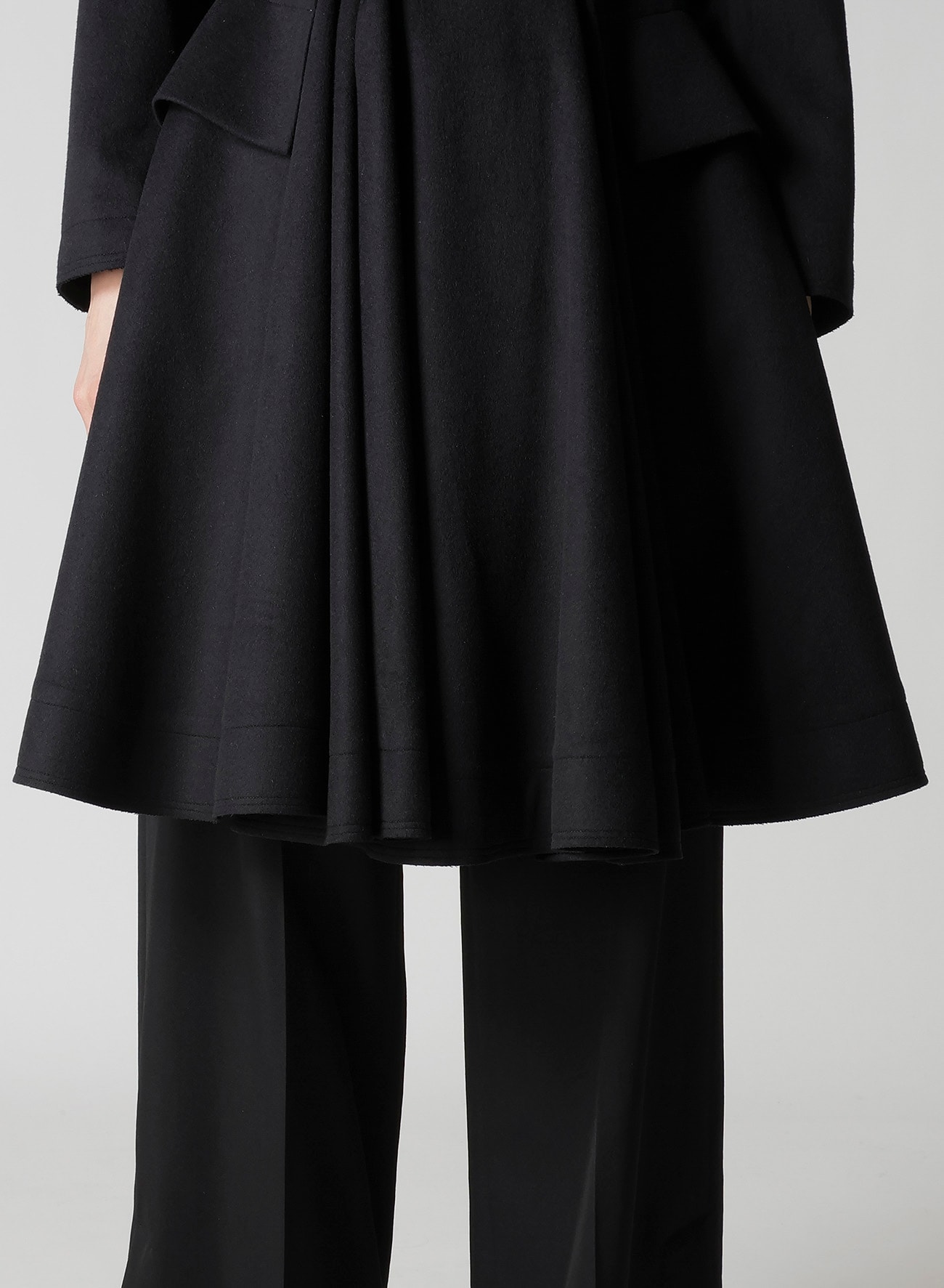 W/Ca BEAVER CLOTH PANELED FLARE COAT