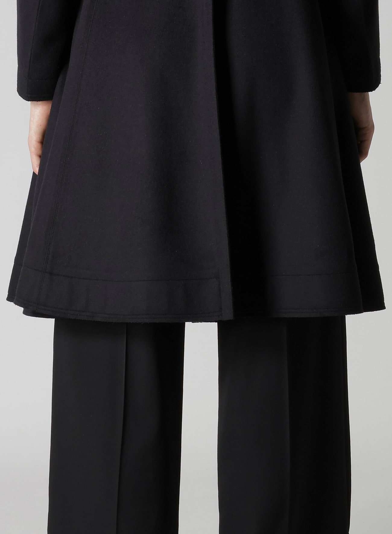 W/Ca BEAVER CLOTH PANELED FLARE COAT(XS Black): Yohji