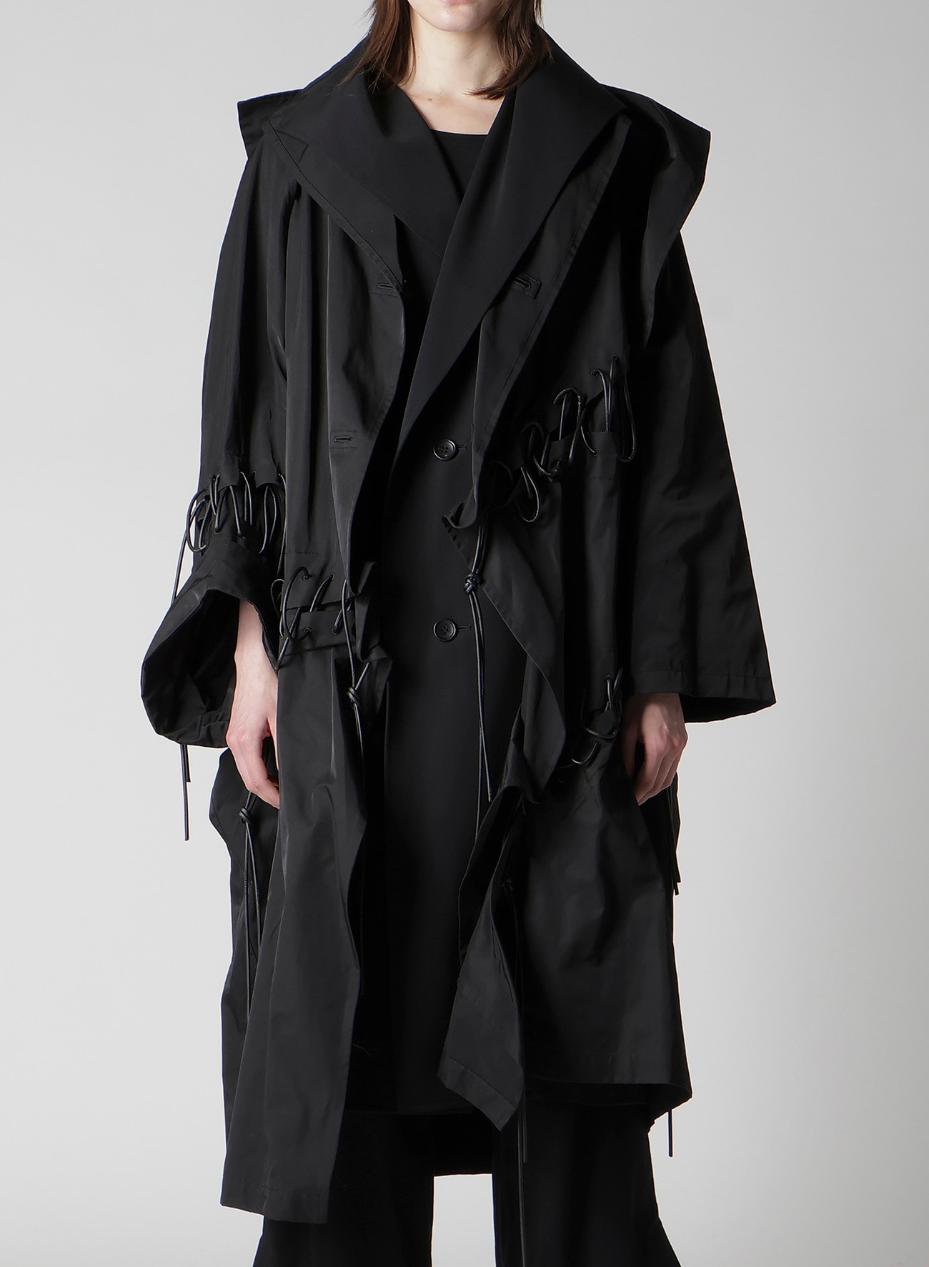 Ny/C TWILL LACE UP DOUBLE LAYERED COAT