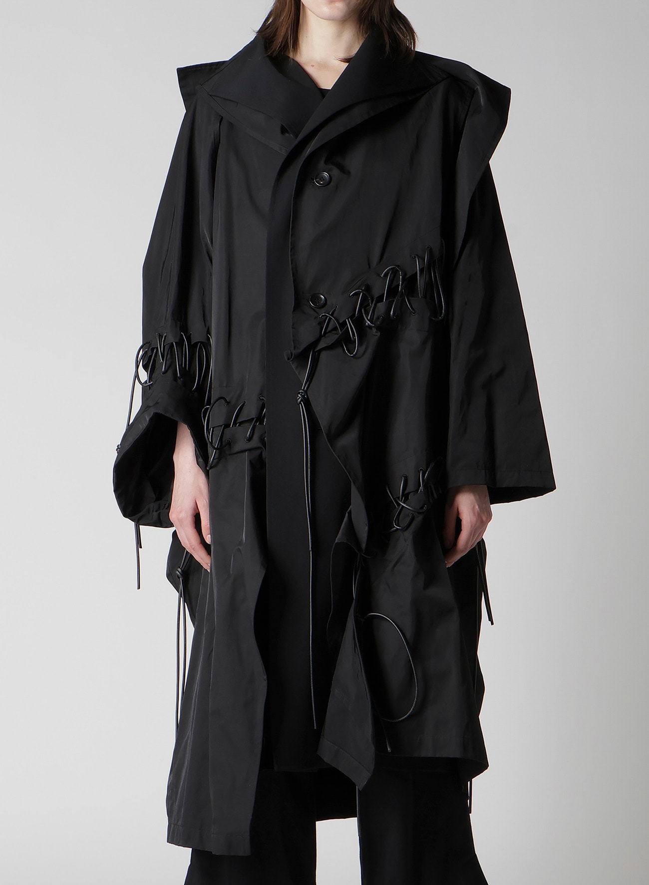 Ny/C TWILL LACE UP DOUBLE LAYERED COAT