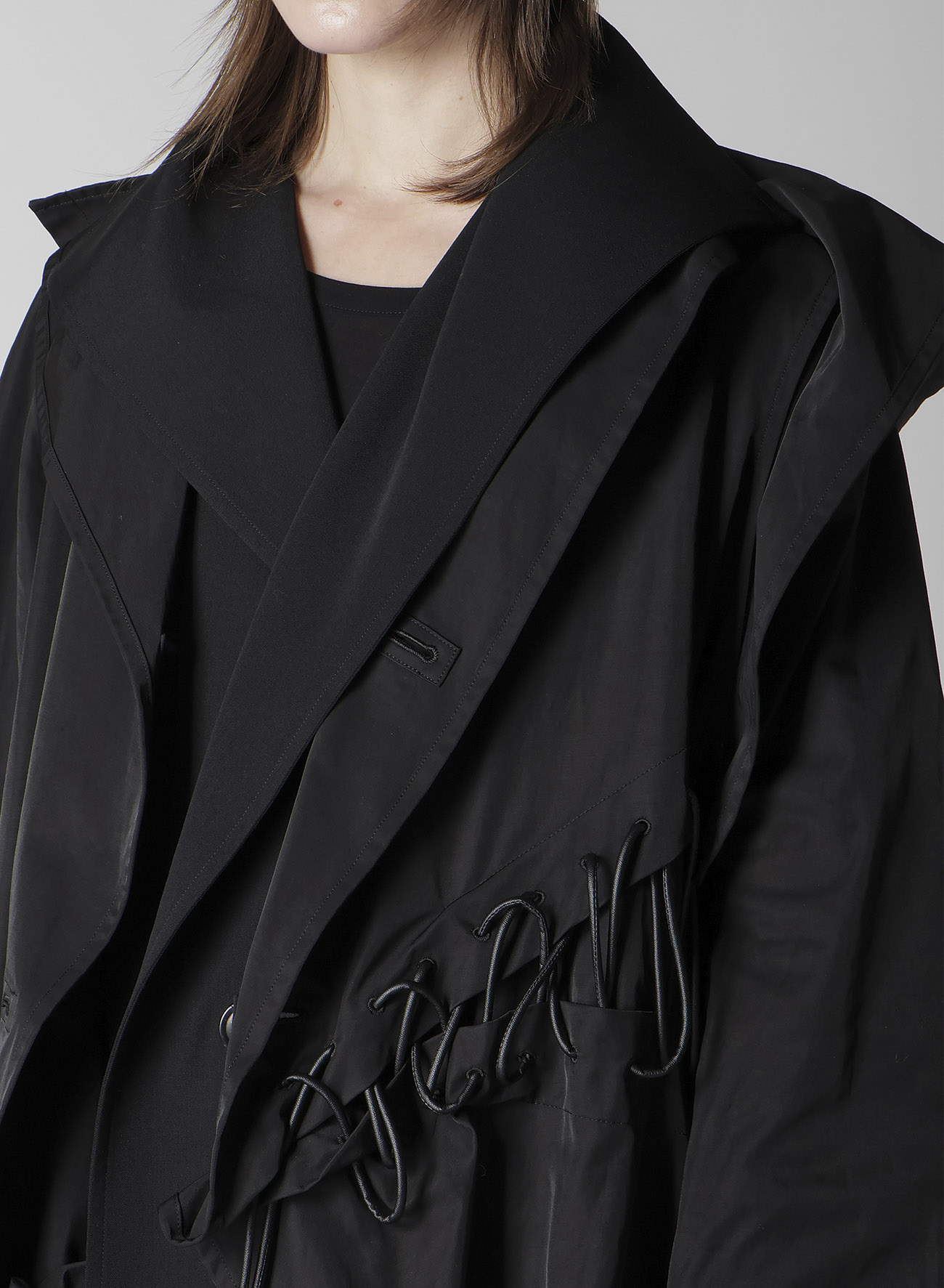 Ny/C TWILL LACE UP DOUBLE LAYERED COAT