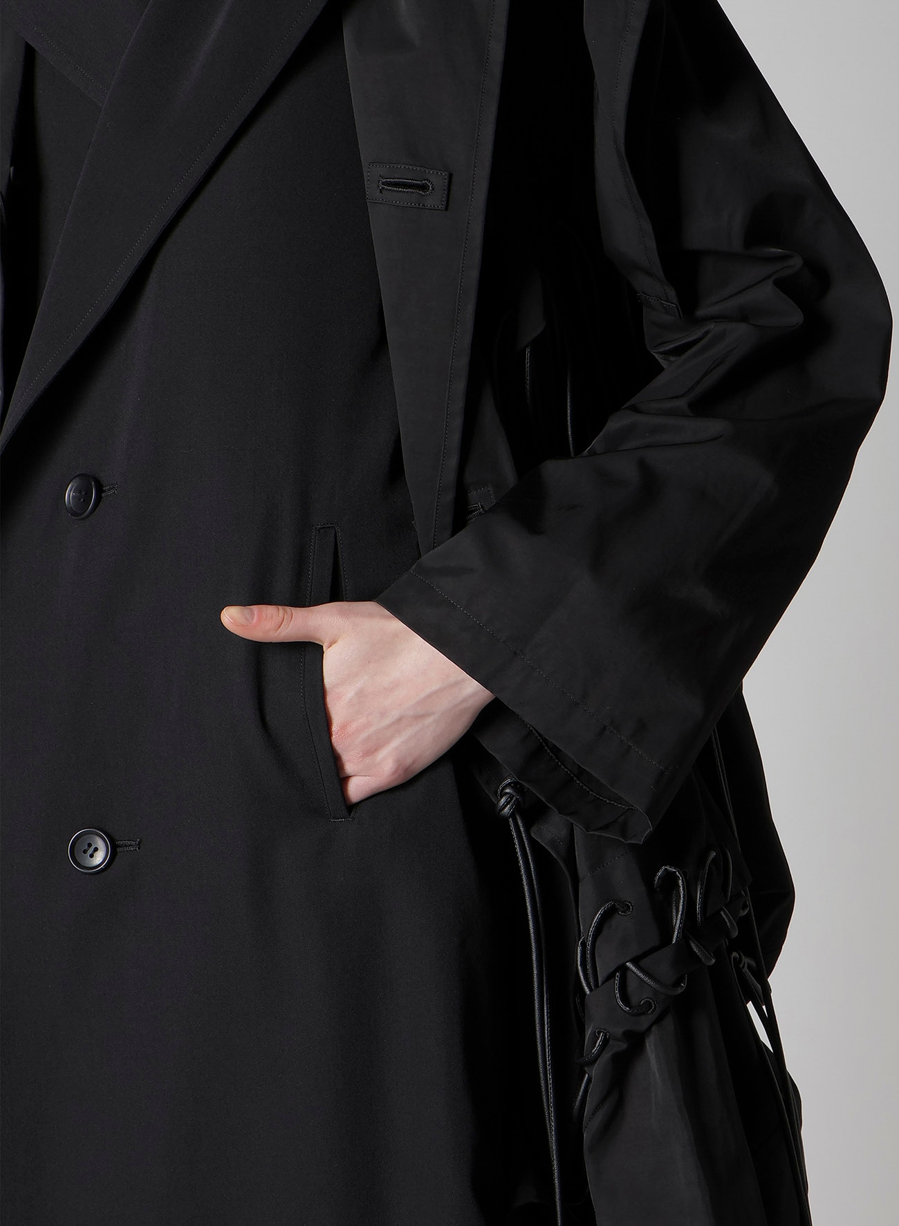 Ny/C TWILL LACE UP DOUBLE LAYERED COAT