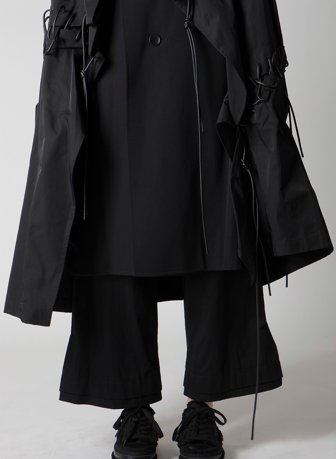 Ny/C TWILL LACE UP DOUBLE LAYERED COAT