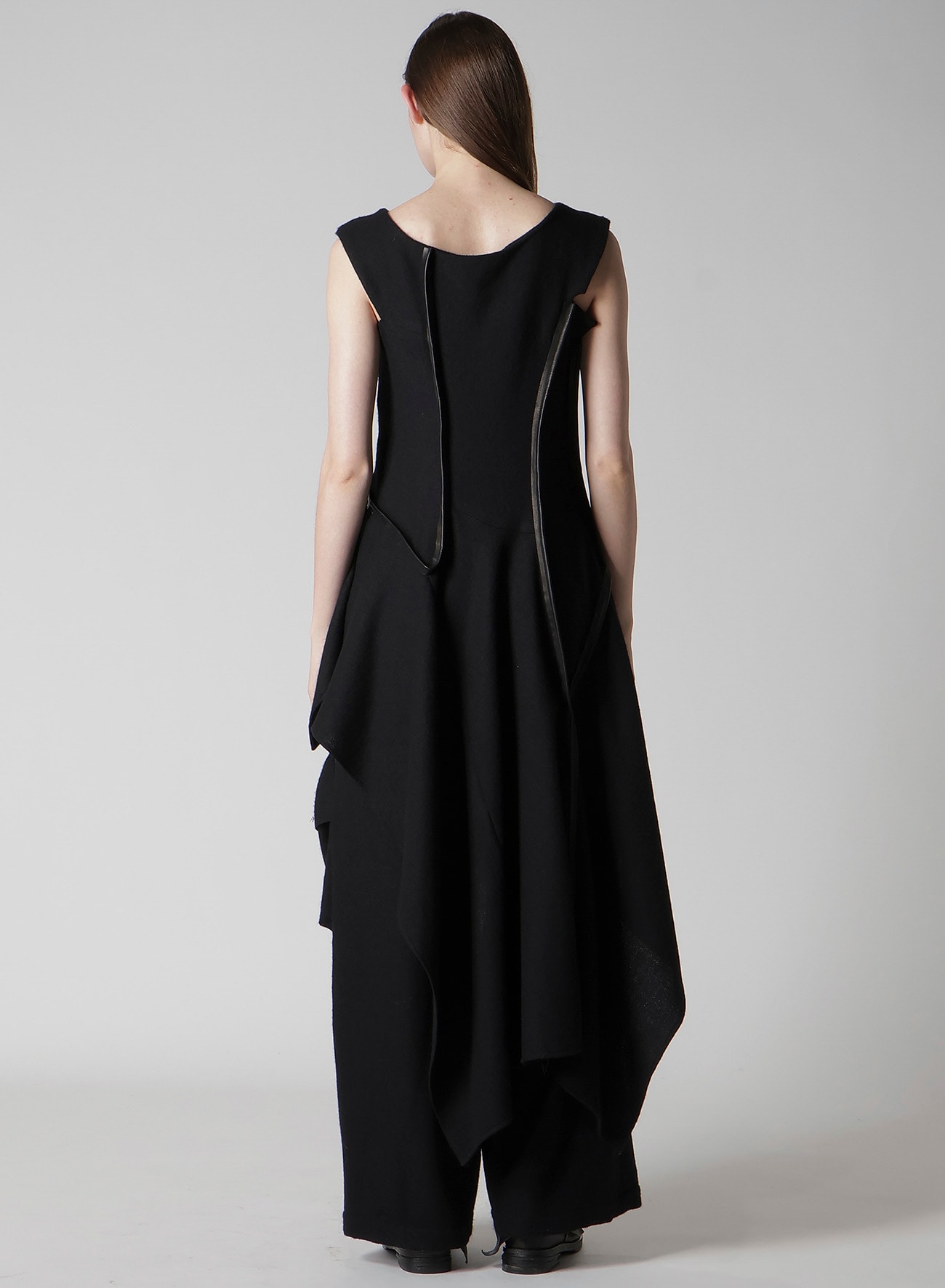WOOL VIYELLA LEATHER PIPING DRESS
