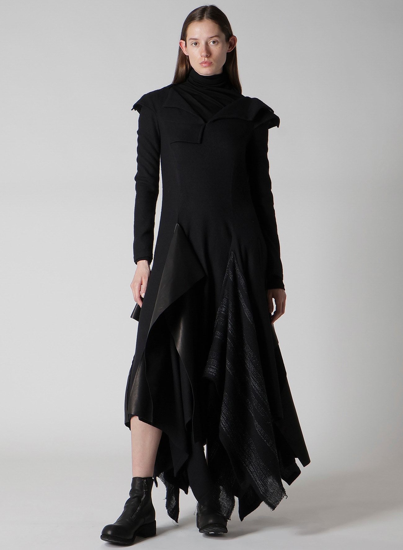 WOOL VIYELLA DRAPED FLARE DRESS