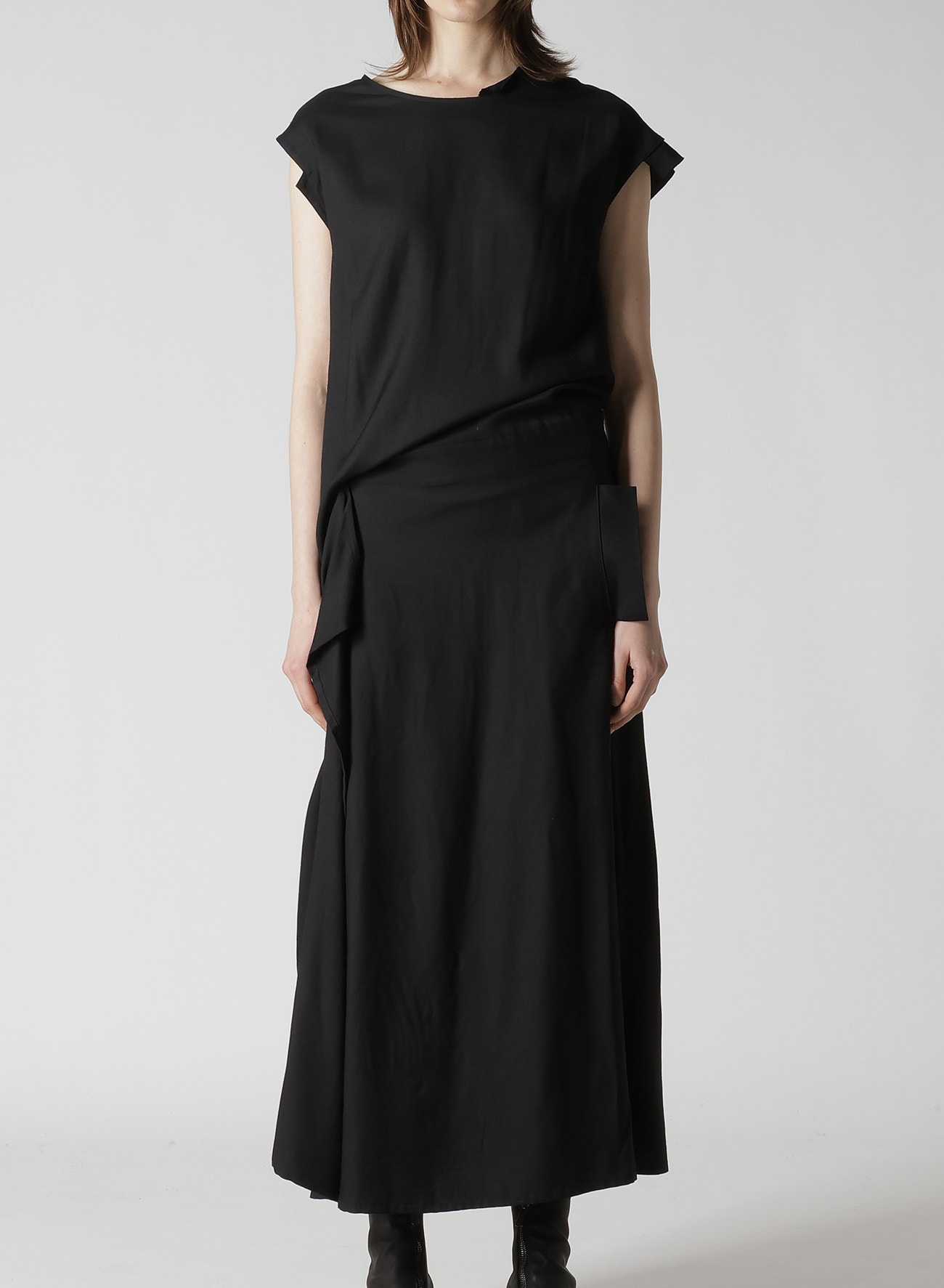 VISCOSE TWILL R DRAPED LONG DRESS