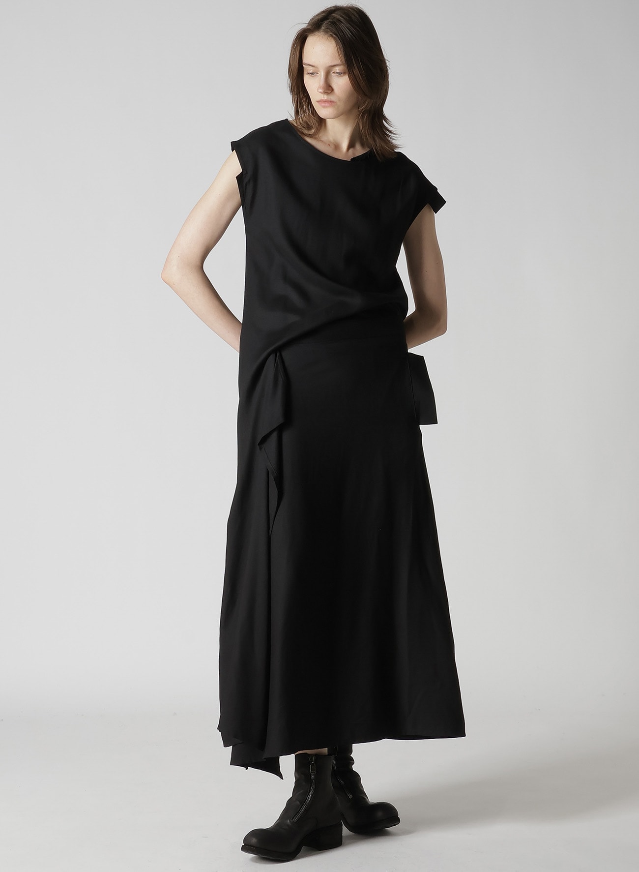 VISCOSE TWILL R DRAPED LONG DRESS