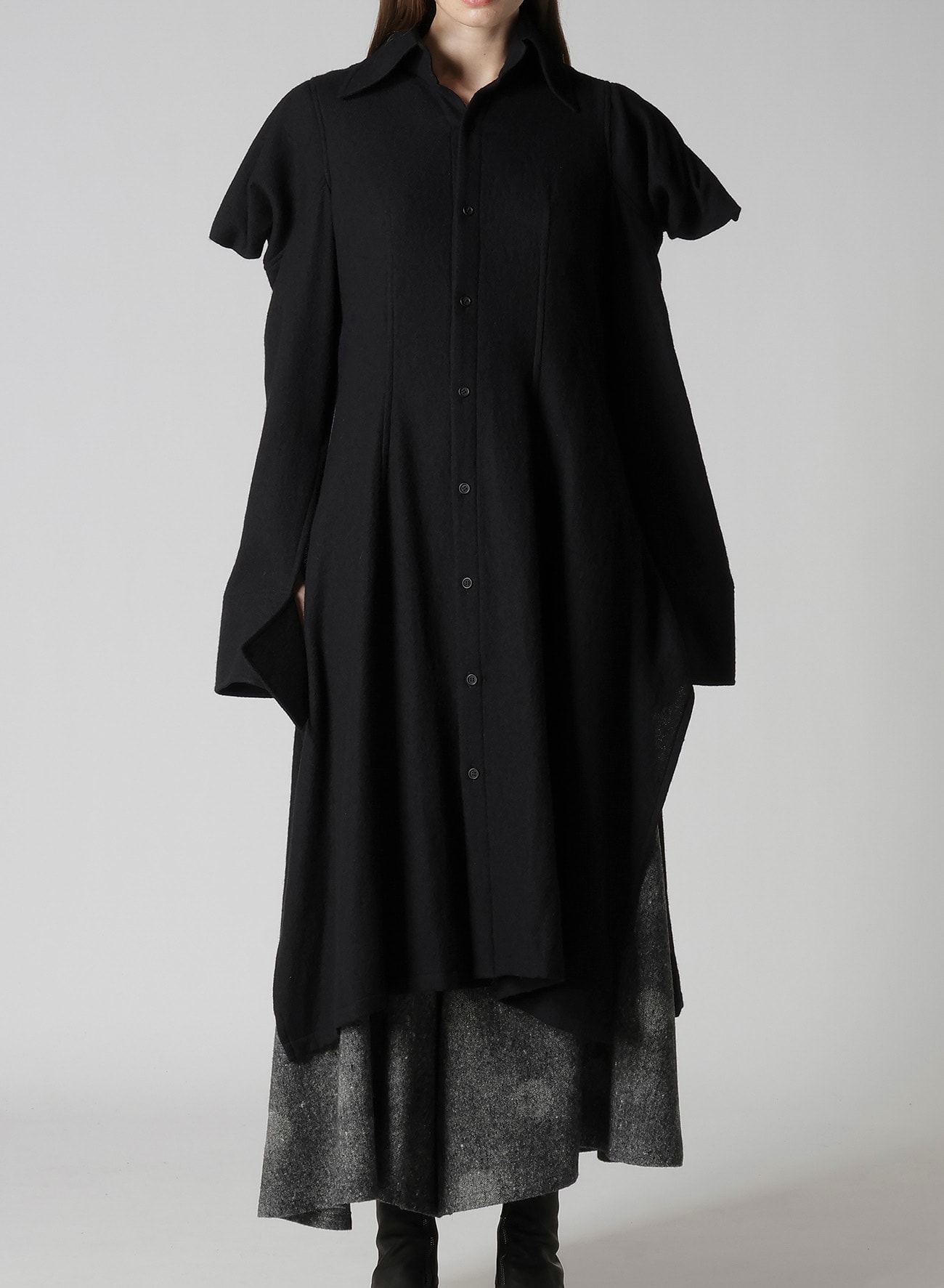 WOOL VIYELLA PUFFED SLEEVES SHIRT DRESS