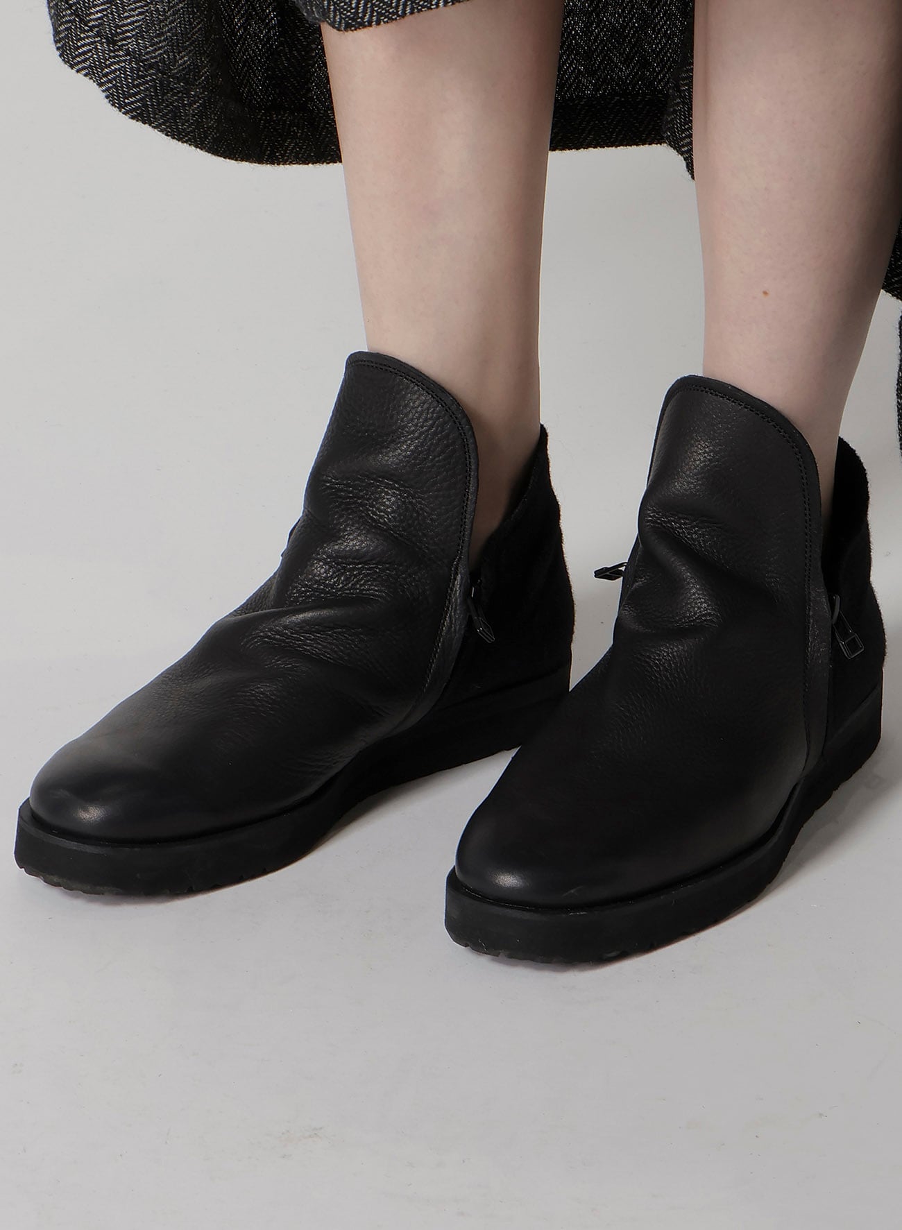 SHRINKED MELTON DOUBLE SIDE ZIP BOOTS