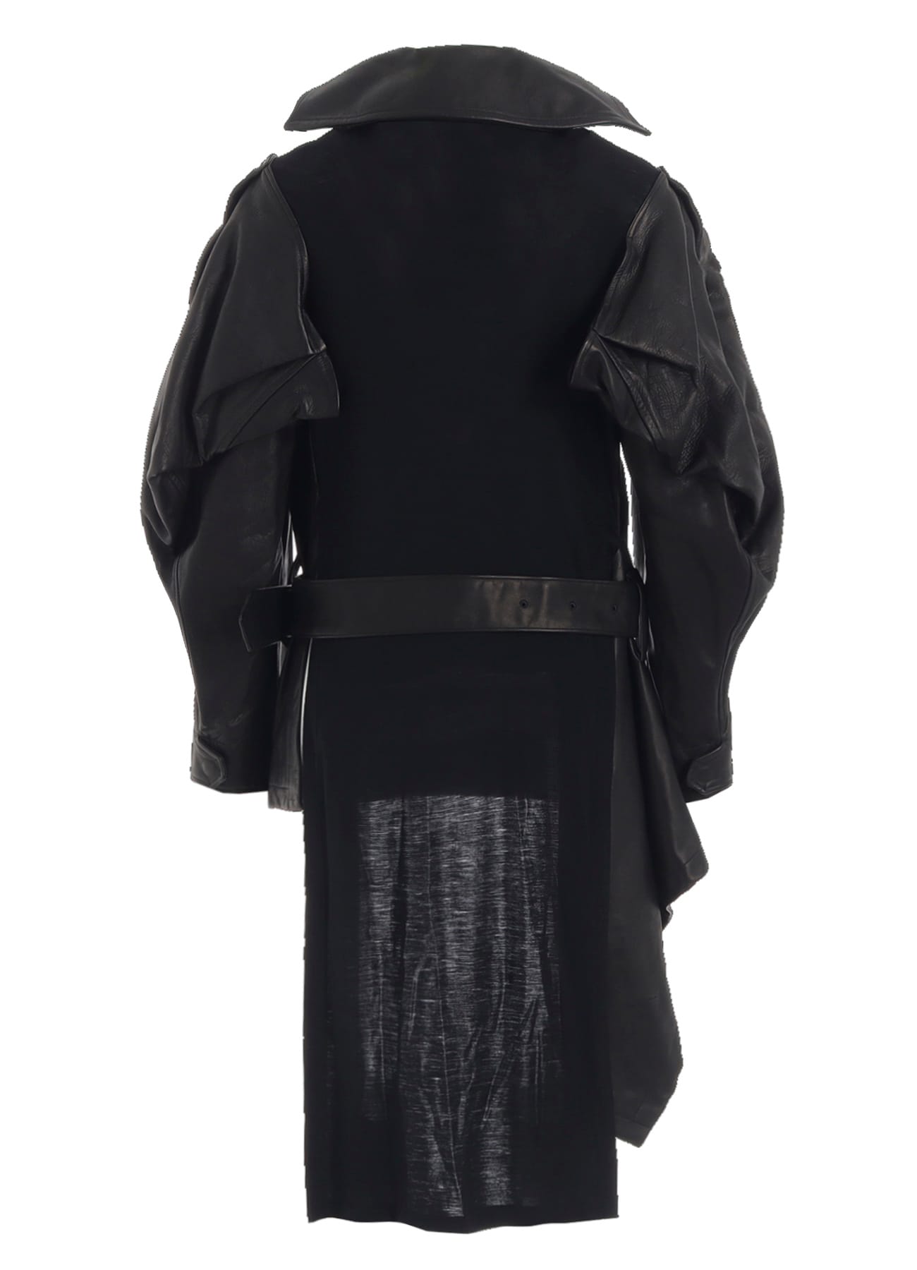 HORSE LEATHER TUCKED SLV BELTED JACKET