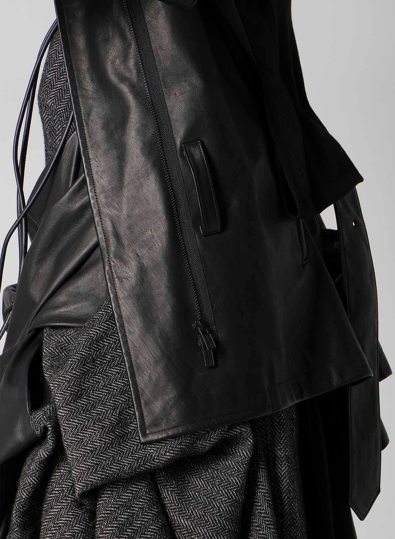 HORSE LEATHER TUCKED SLV BELTED JACKET