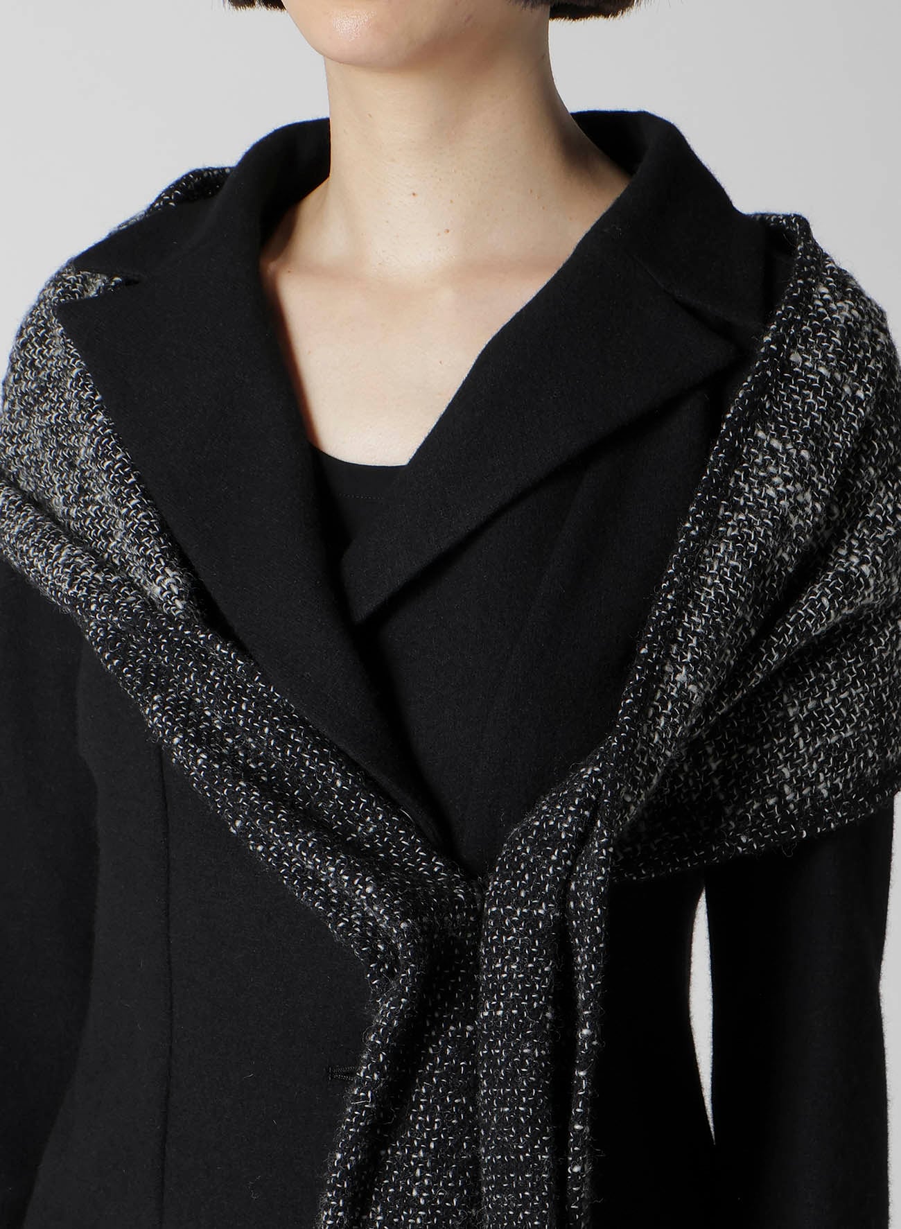SOFT WOLLEN 1/14 FABRIC COMBI O COLLAR JACKET