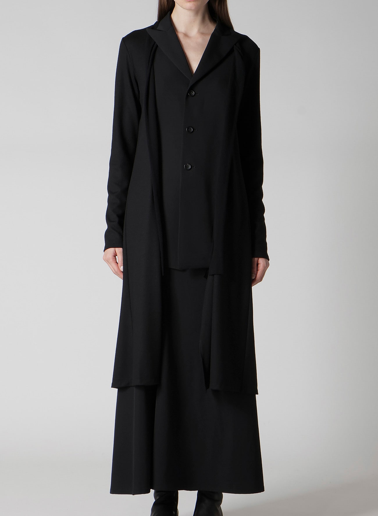 WASHABLE WOOL FABRIC COMBI LONG JACKET