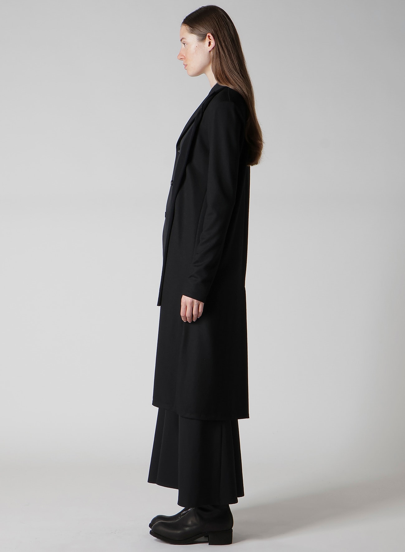 WASHABLE WOOL FABRIC COMBI LONG JACKET