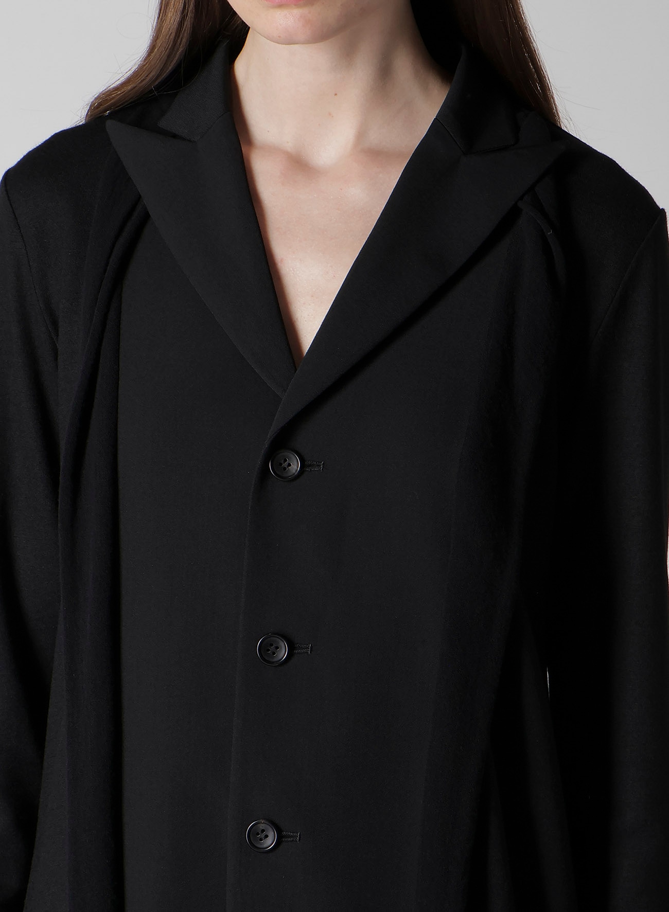 WASHABLE WOOL FABRIC COMBI LONG JACKET