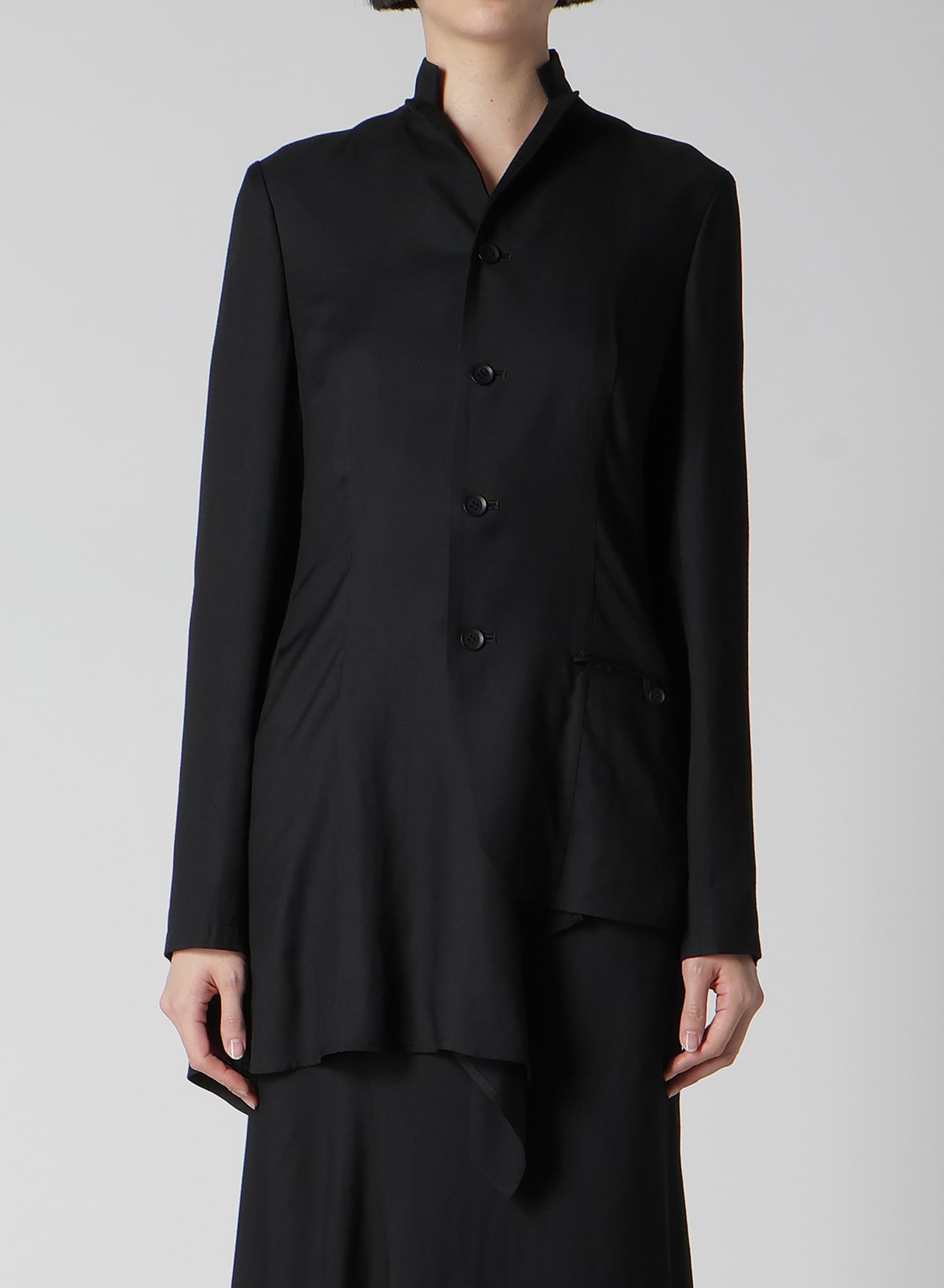 VISCOSE TWILL R LONG STAND C JACKET(XS Black): Yohji