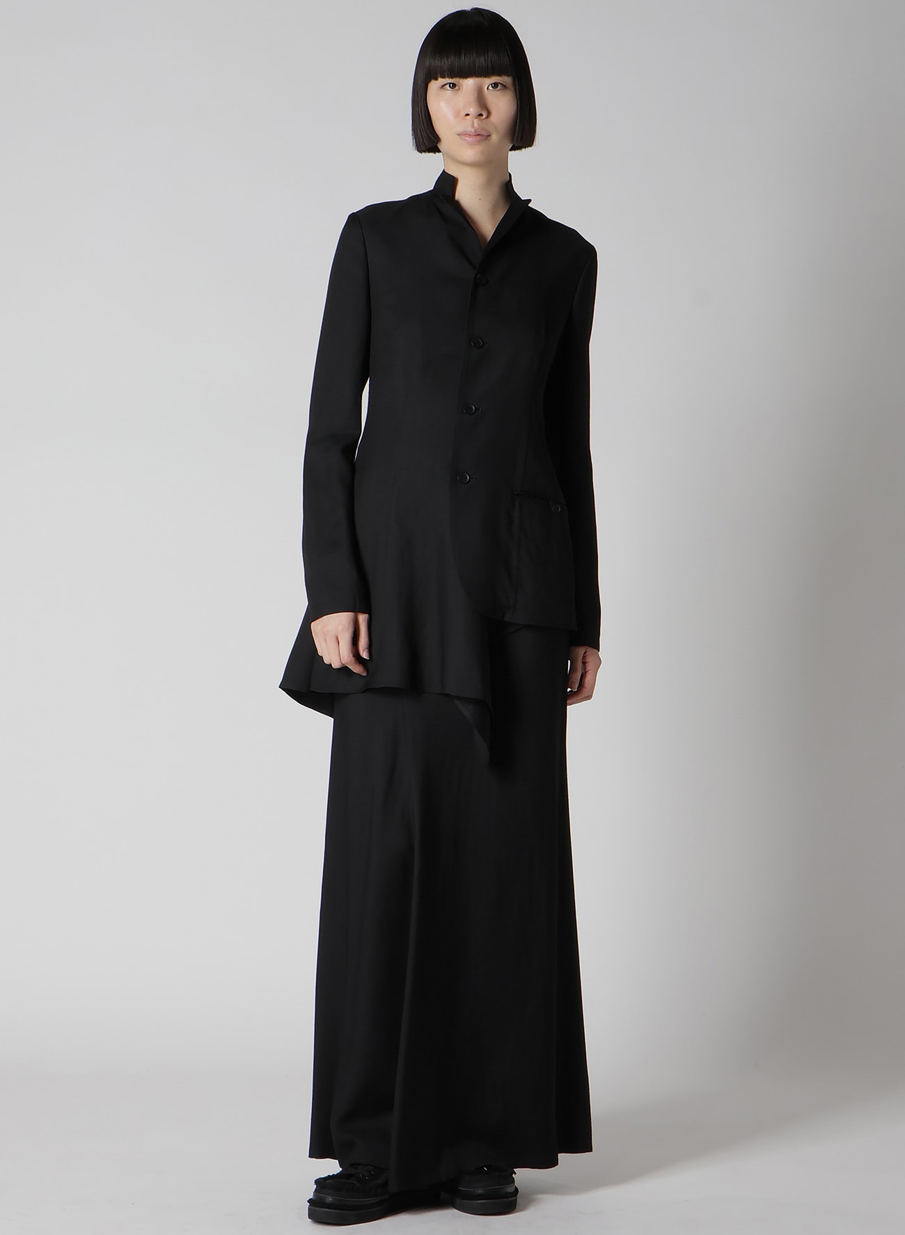 REGULATION Yohji Yamamoto リネン ロングジャケット 黒 ヨウジヤマモト ファムYohji Yamamoto FEMME 変わり織りホック