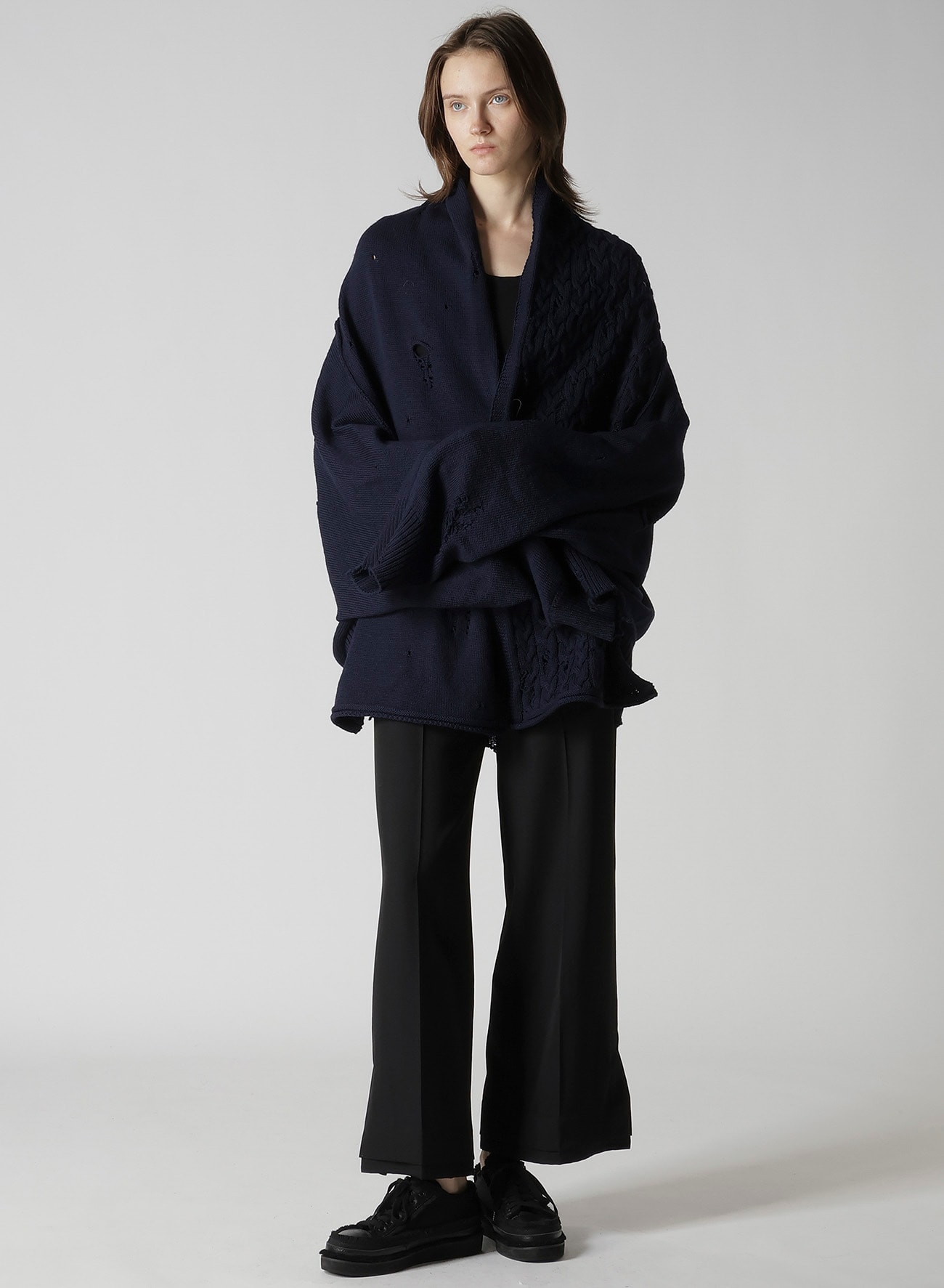 5G1P COMBINATION PATTERN DAMAGED DETAIL CARDIGAN