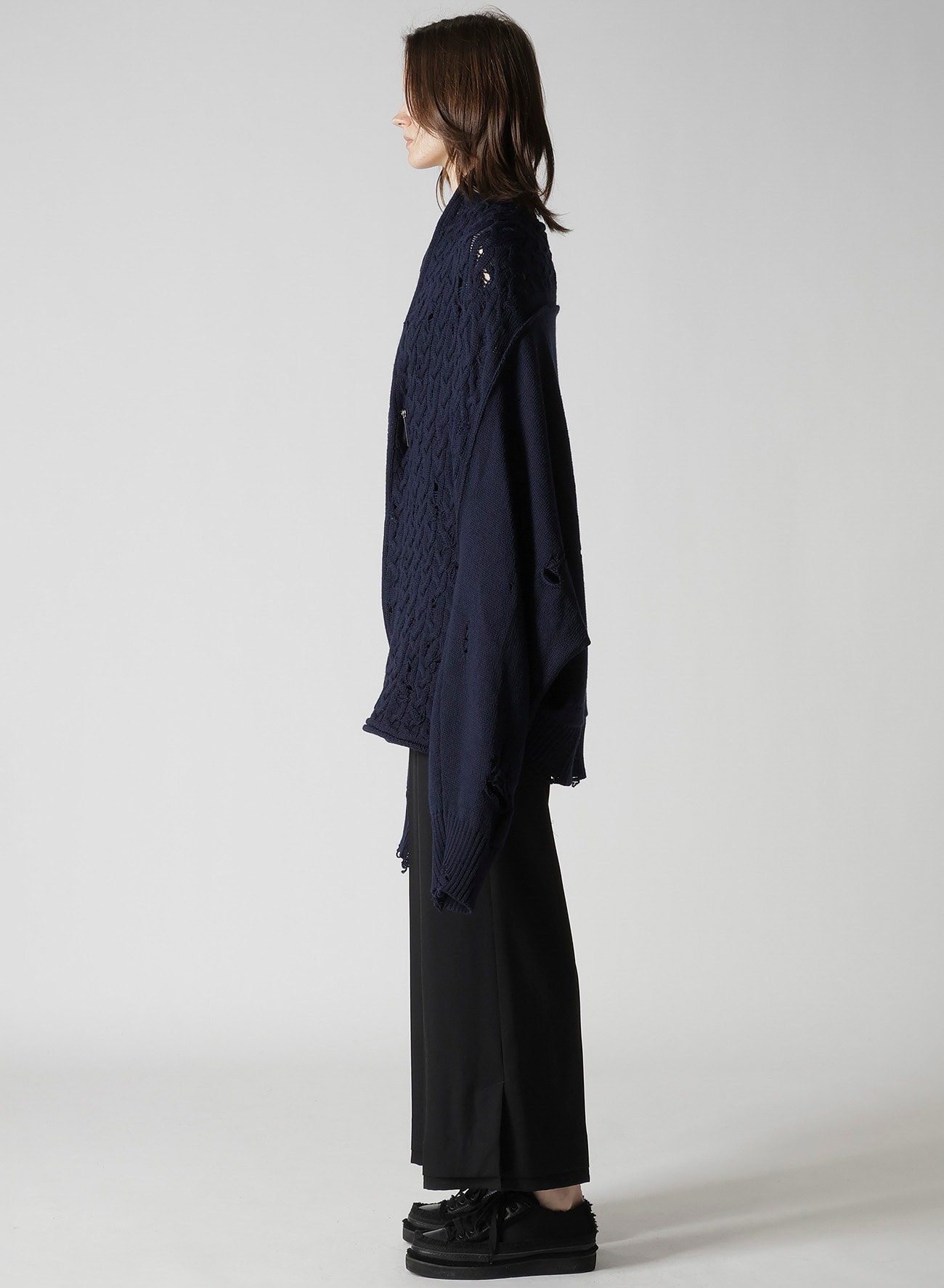 5G1P COMBINATION PATTERN DAMAGED DETAIL CARDIGAN